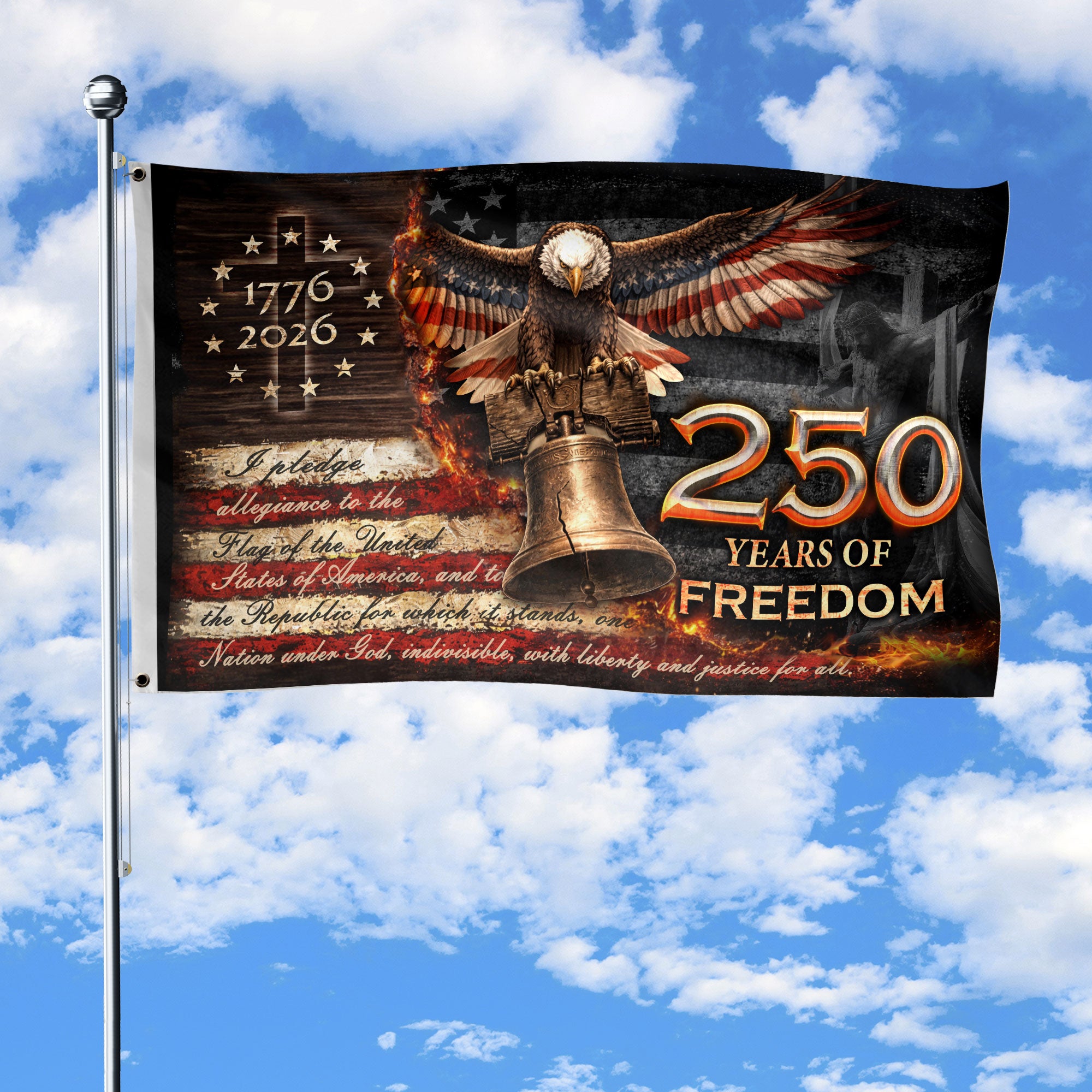 250 Years of Freedom House Flag 1776-2026 Patriotic Eagle Liberty Bell Design