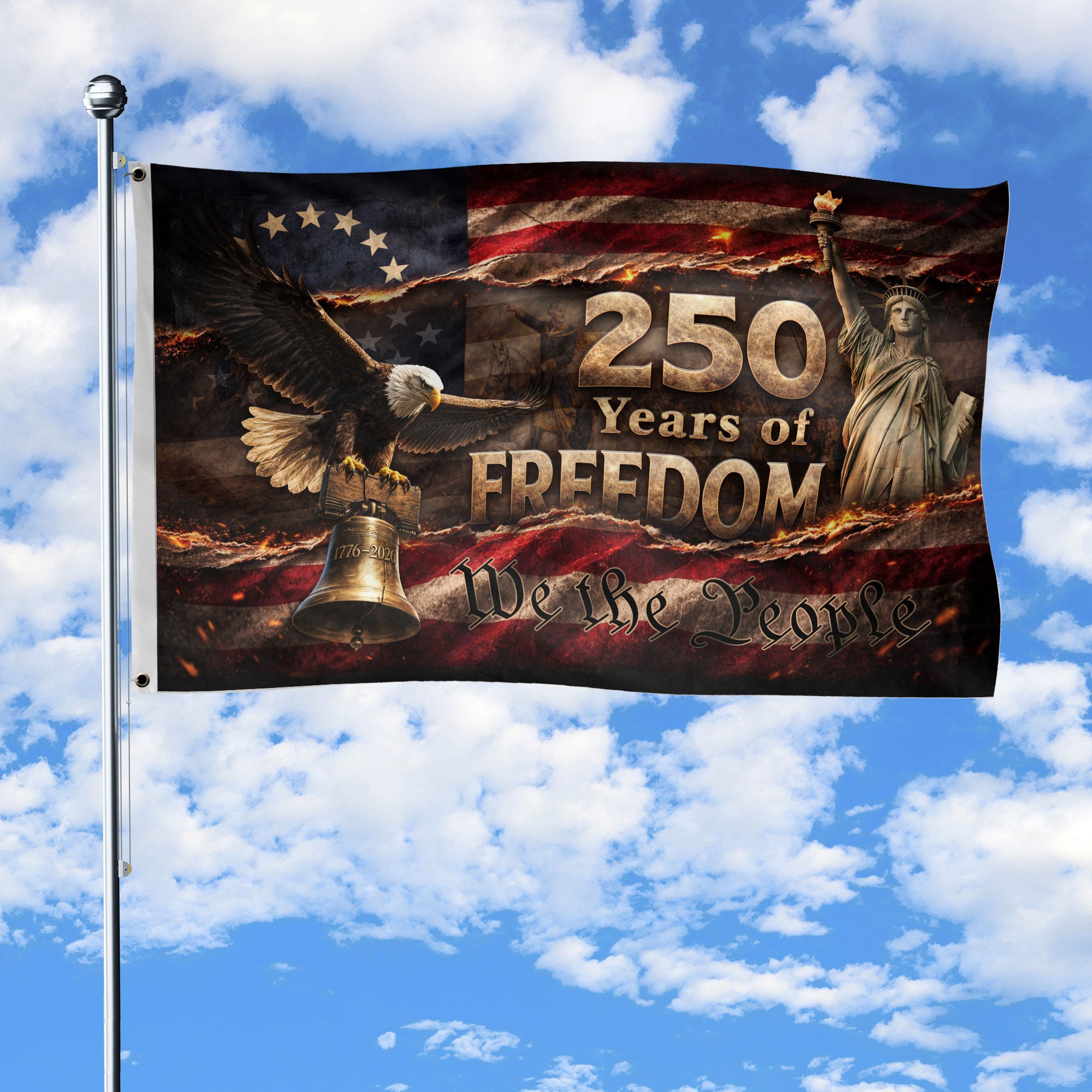 250 Years of Freedom House Flag 1776-2026 We The People Patriotic Shield Design