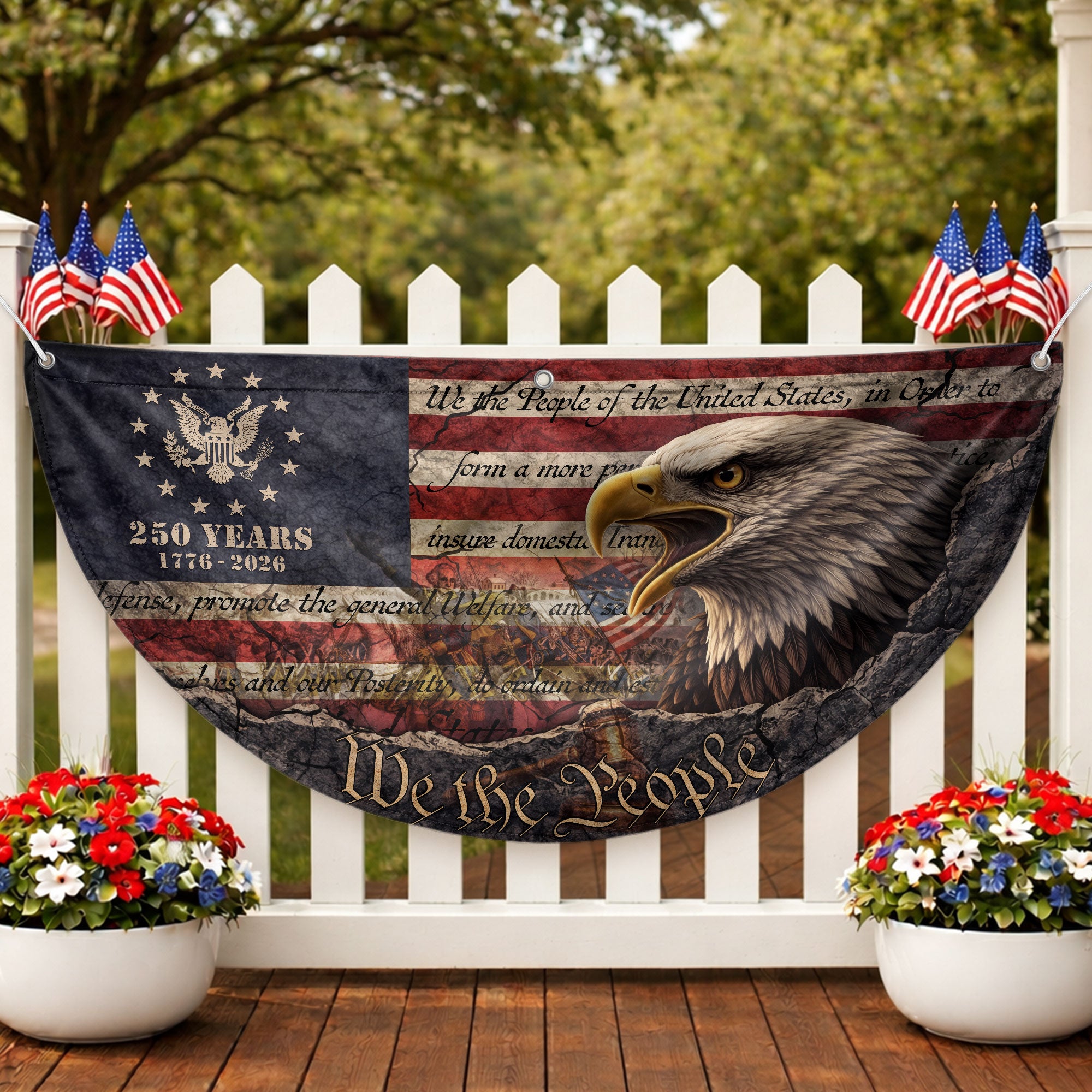 250th Anniversary USA Fence Flag 1776-2026 Eagle Patriotic Banner