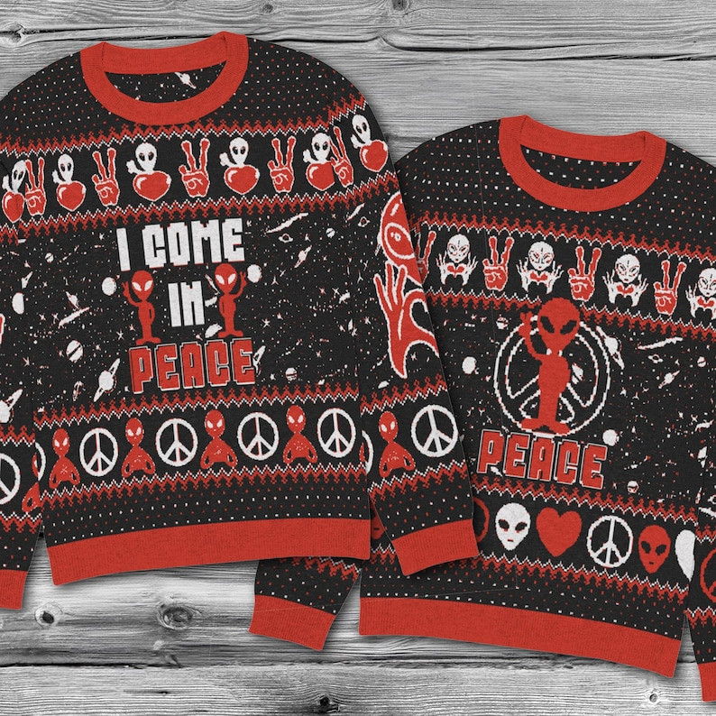 Alien I Come In Peace Ugly Christmas Sweater