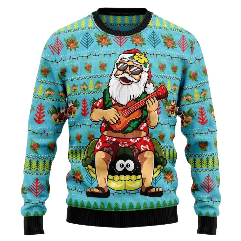 Aloha Santa Claus Play Guitar Xmas Ugly Sweater