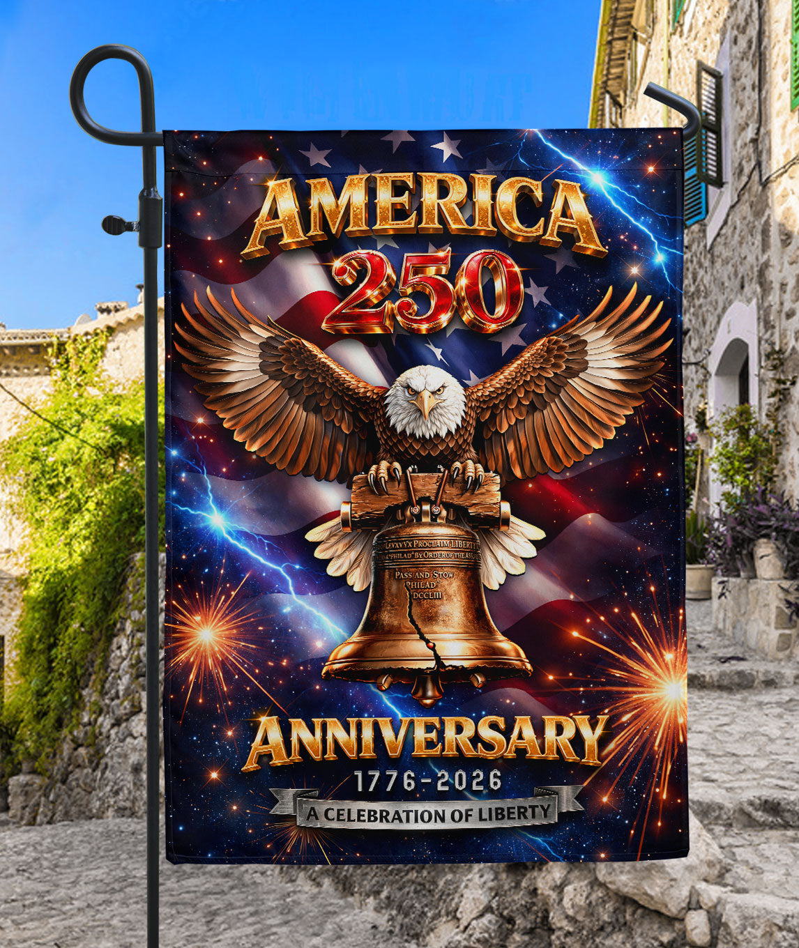 America 250th Anniversary 1776-2026 Double Sided Garden Flag Liberty Bell Bald Eagle