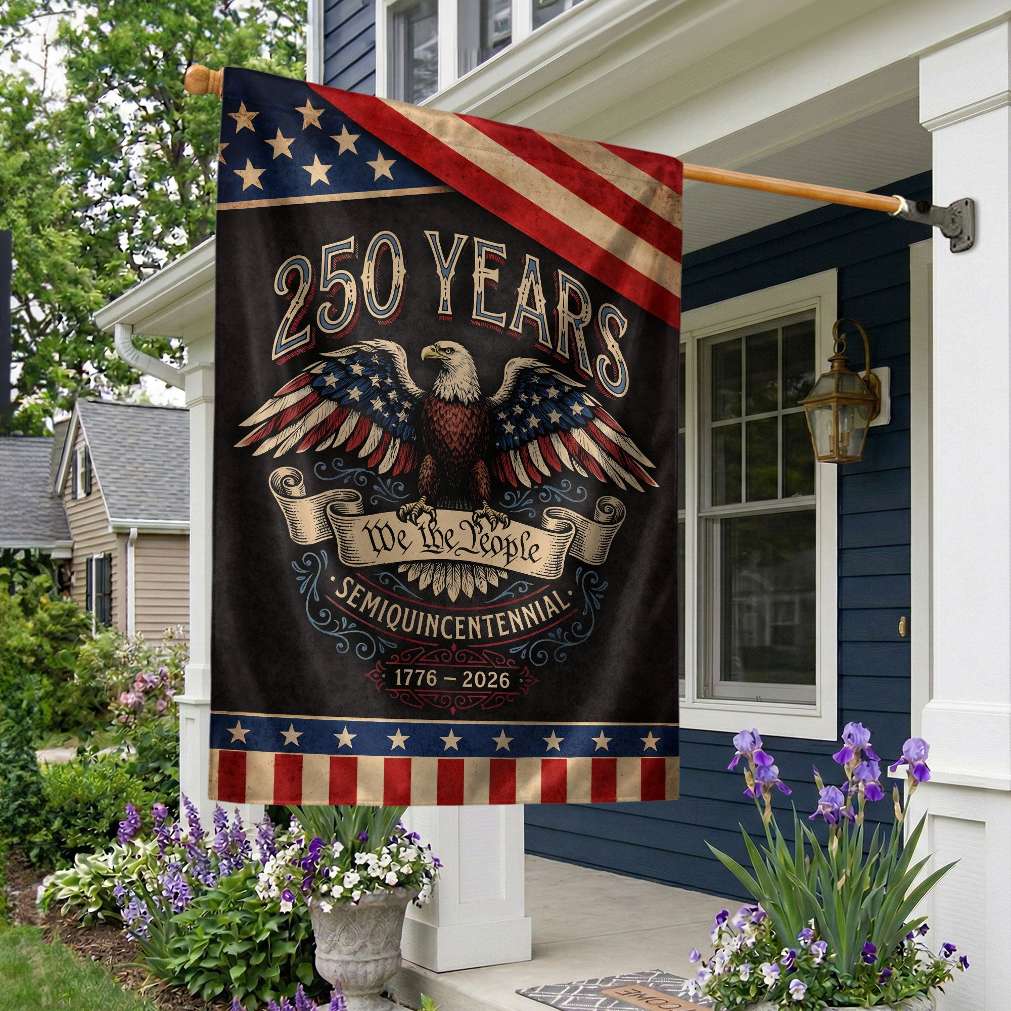 America 250th Anniversary 1776-2026 House Flag We The People Bald Eagle Vintage Double Sided USA Flag