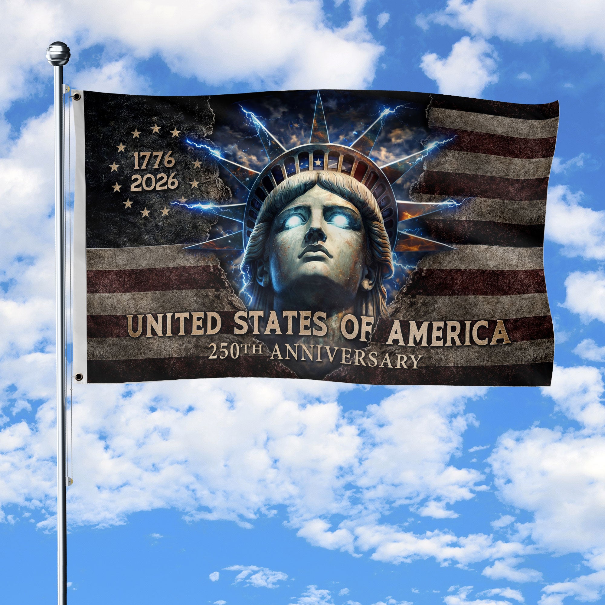 America 250th Anniversary 1776-2026 Lady Liberty Glowing Eyes Double-Sided House Flag