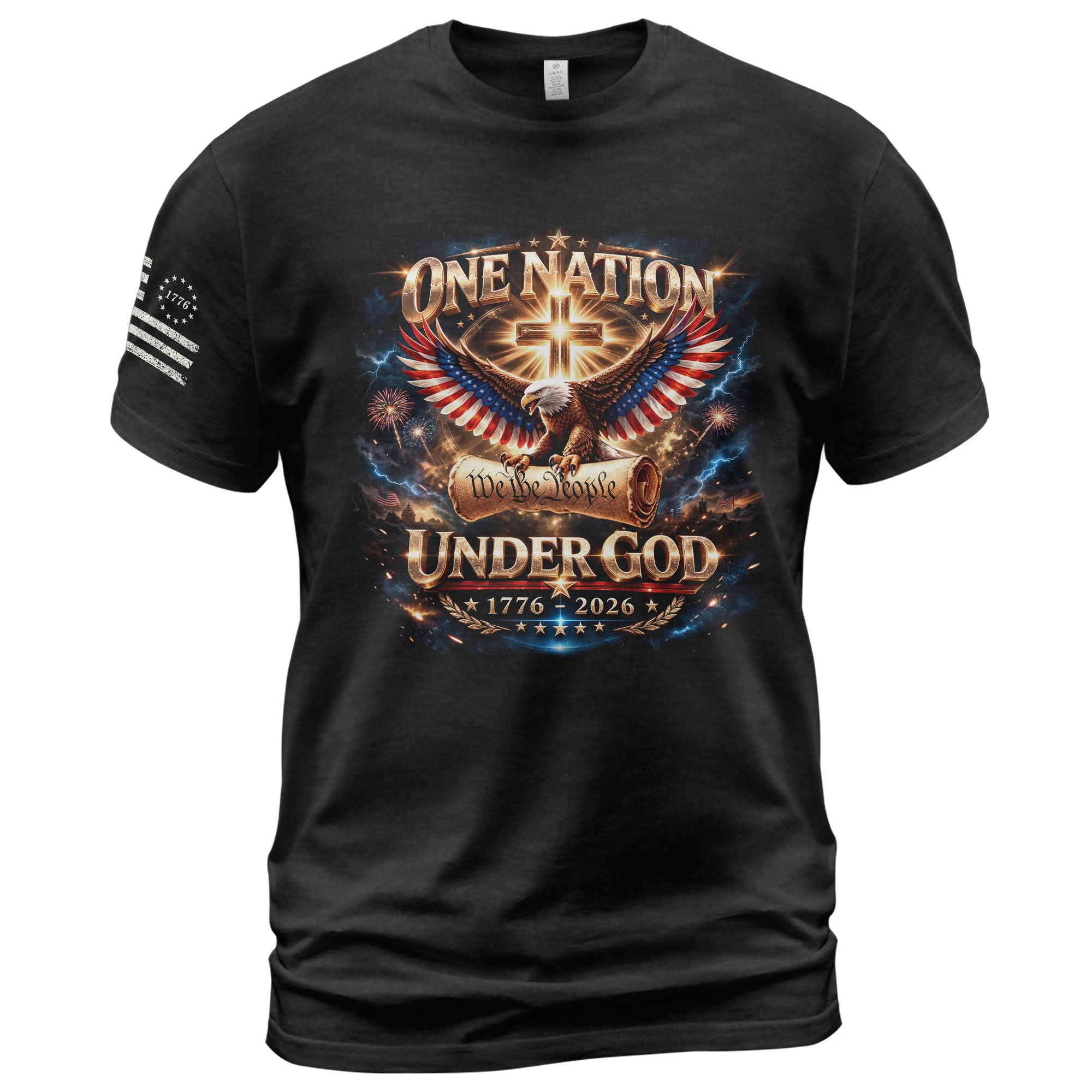 America 250th Anniversary 1776-2026 T-Shirt We The People Eagle Cross Constitution One Nation Under God