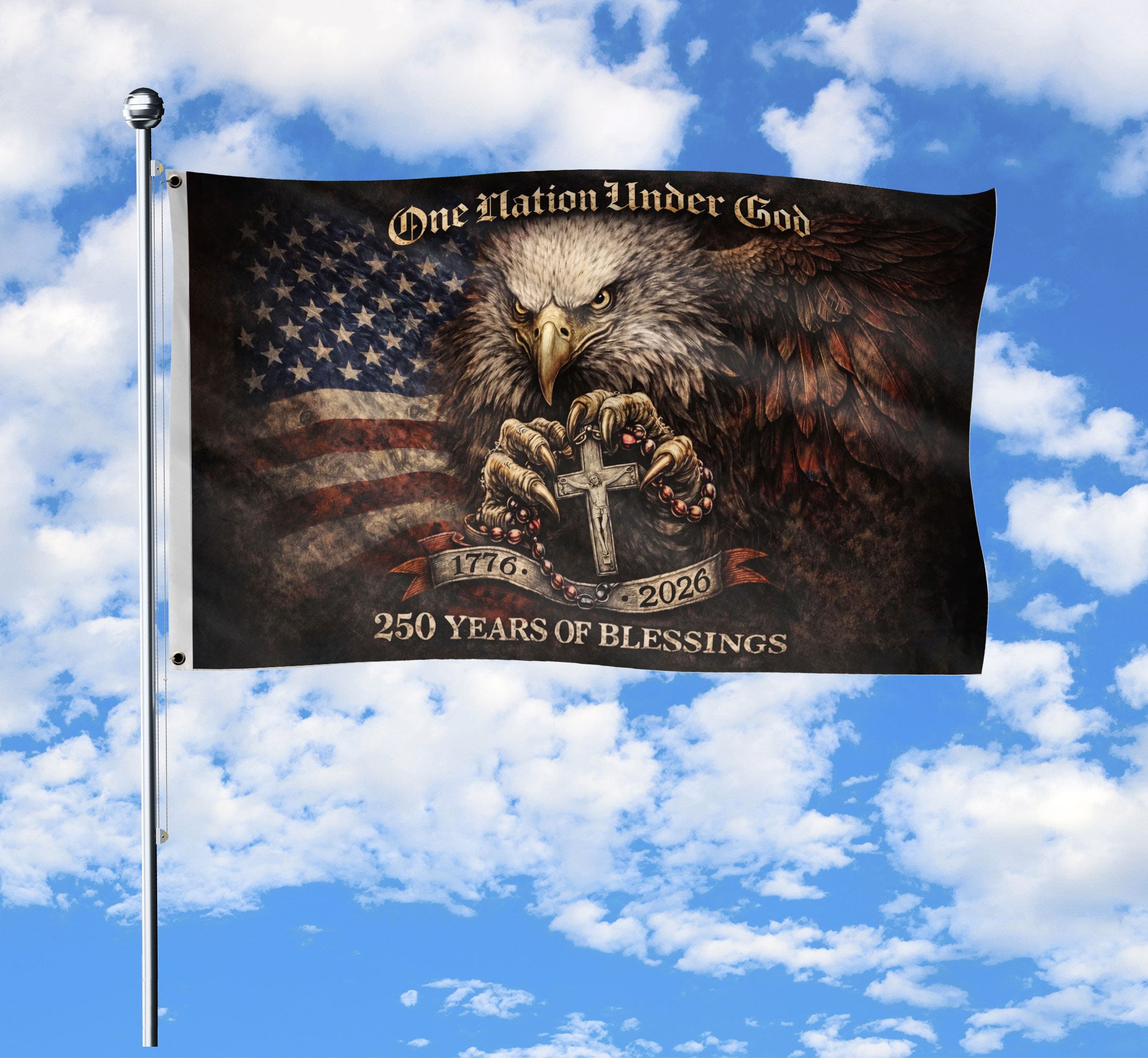 America 250th Anniversary Double Sided House Flag 1776-2026 One Nation Under God