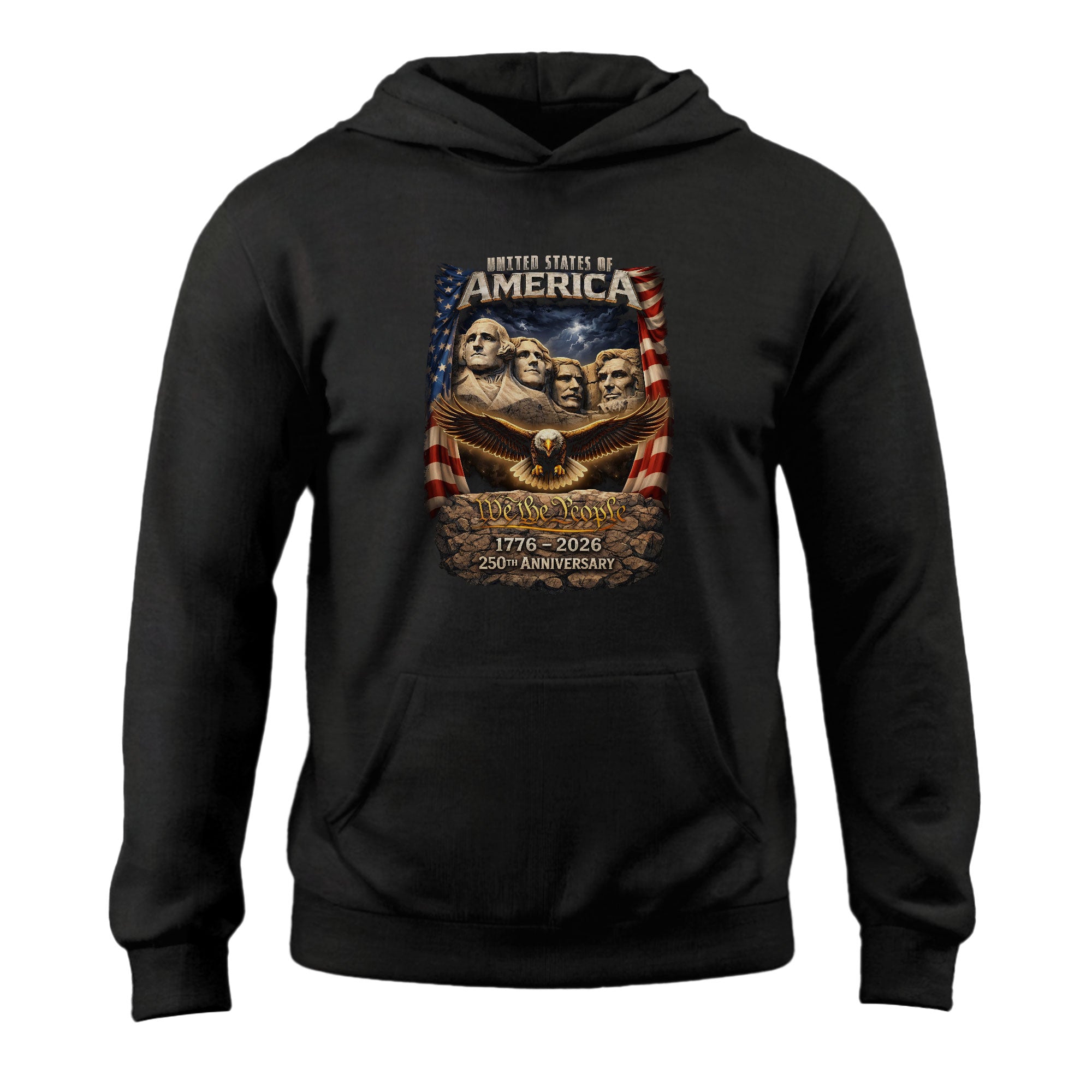 America 250th Anniversary Hoodie 1776-2026 Mount Rushmore Eagle Flag Vintage Design