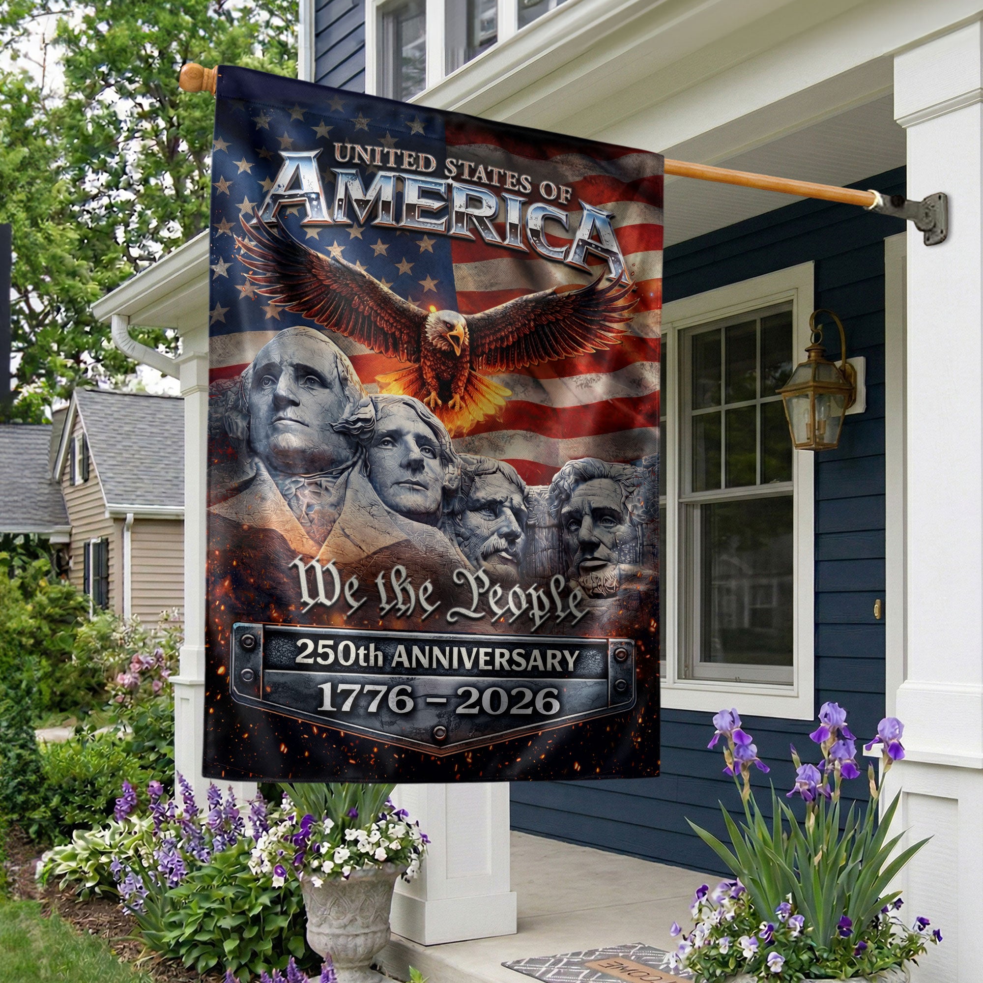 American Flag 250 Years Anniversary House Flag 1776-2026 Mount Rushmore Eagle Patriotic Outdoor Yard Decor