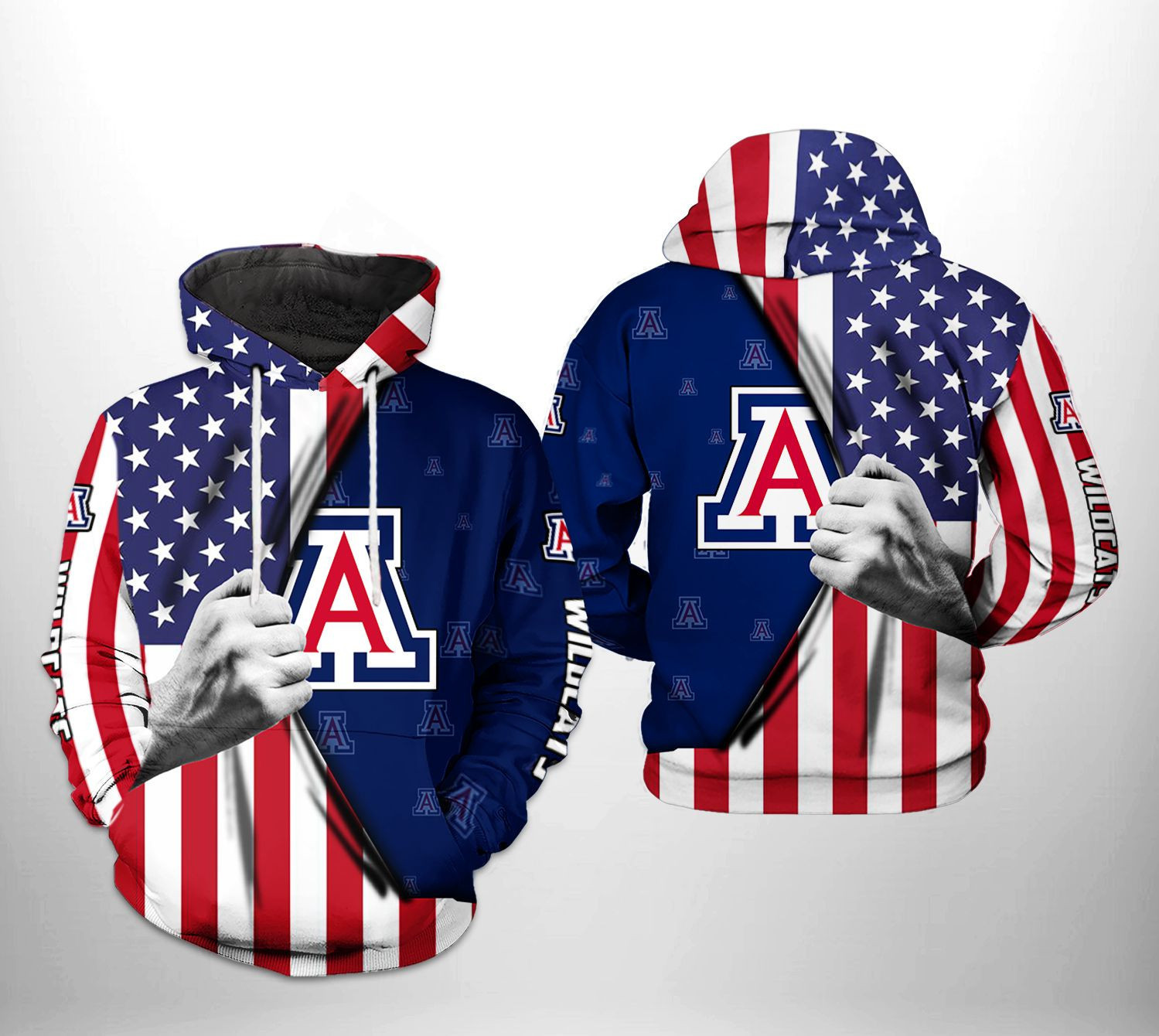 Arizona Wildcats NCAA US FLag Hoodie Zip Hoodie Version 2909