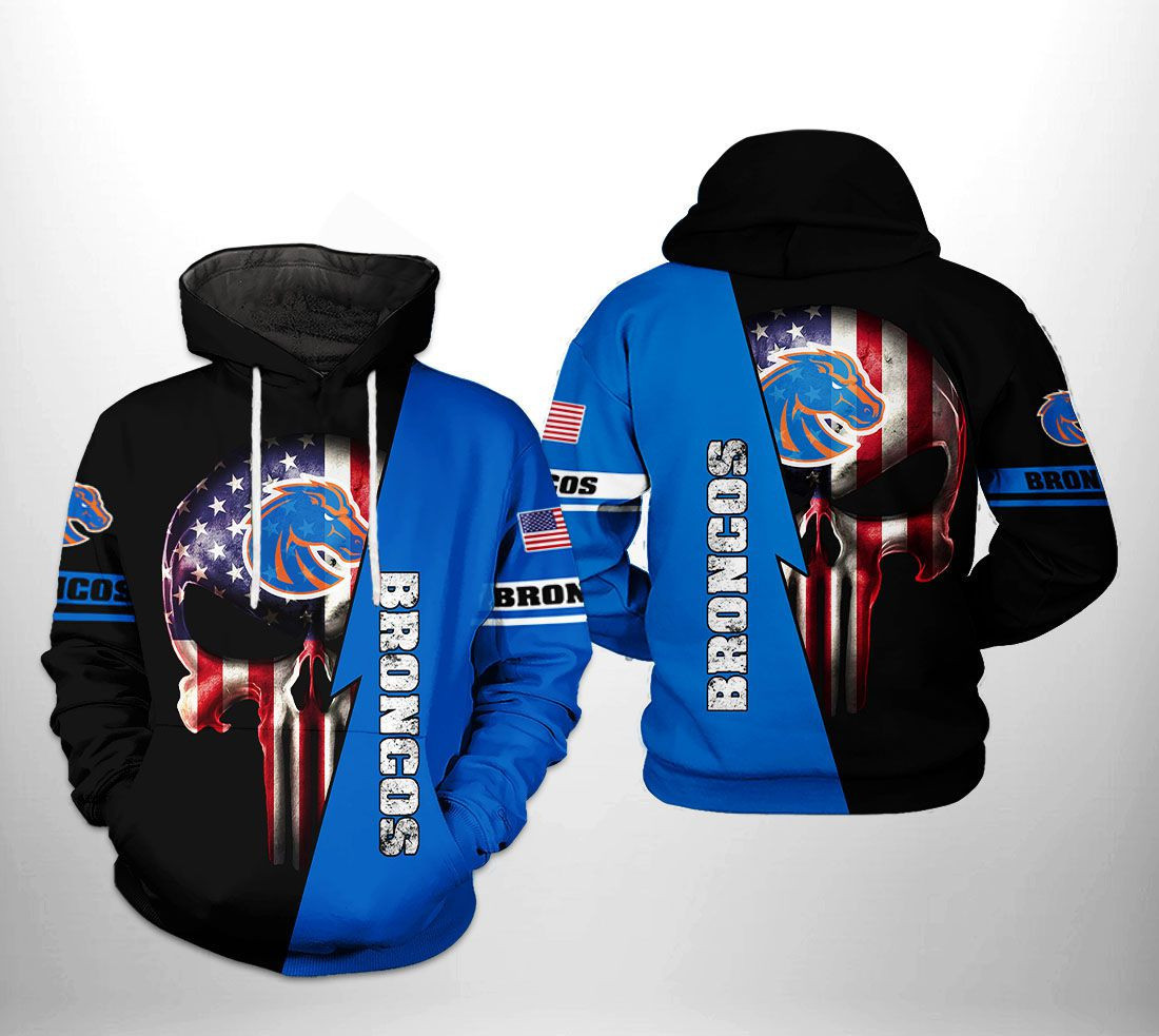 Boise State Broncos NCAA US Flag Skull Hoodie Zip Hoodie