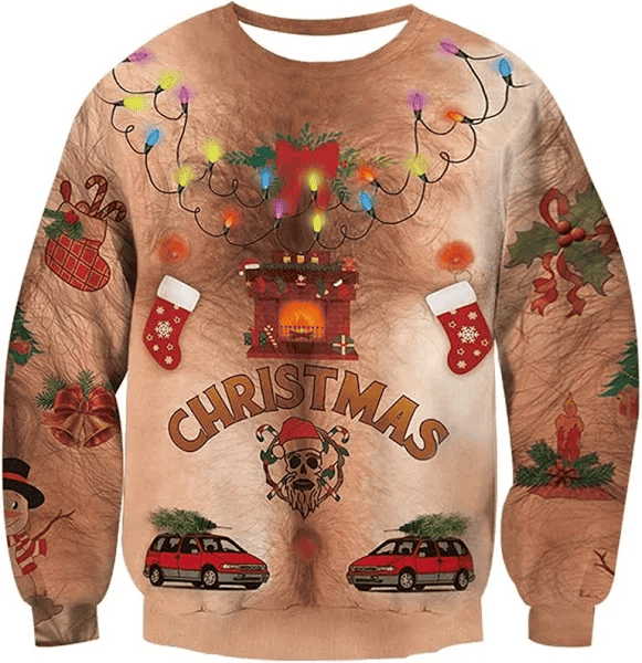 Bulbs Hairy Chest Christmas Ugly Sweater
