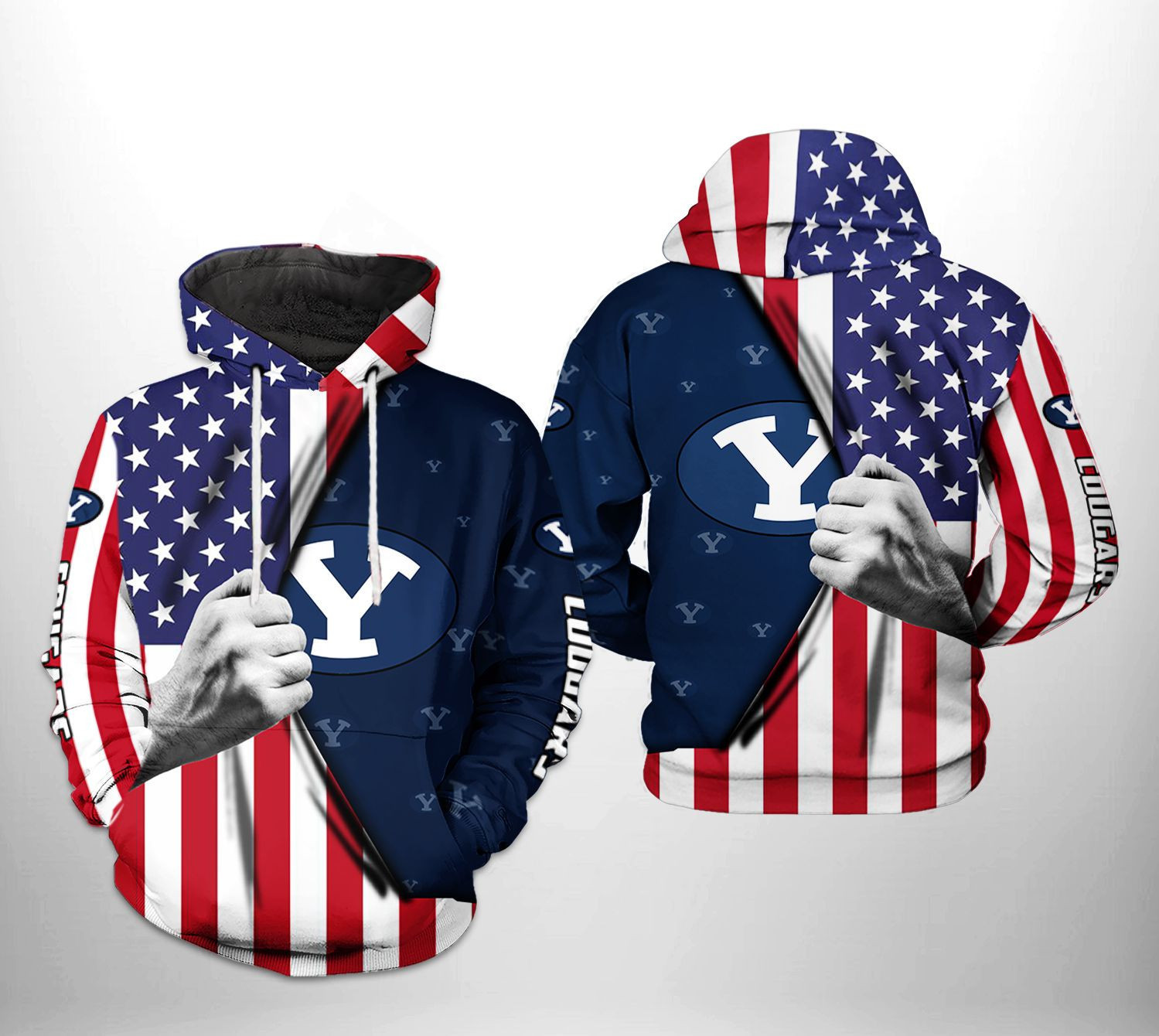 BYU Cougars NCAA US FLag Hoodie Zip Hoodie Version 1755