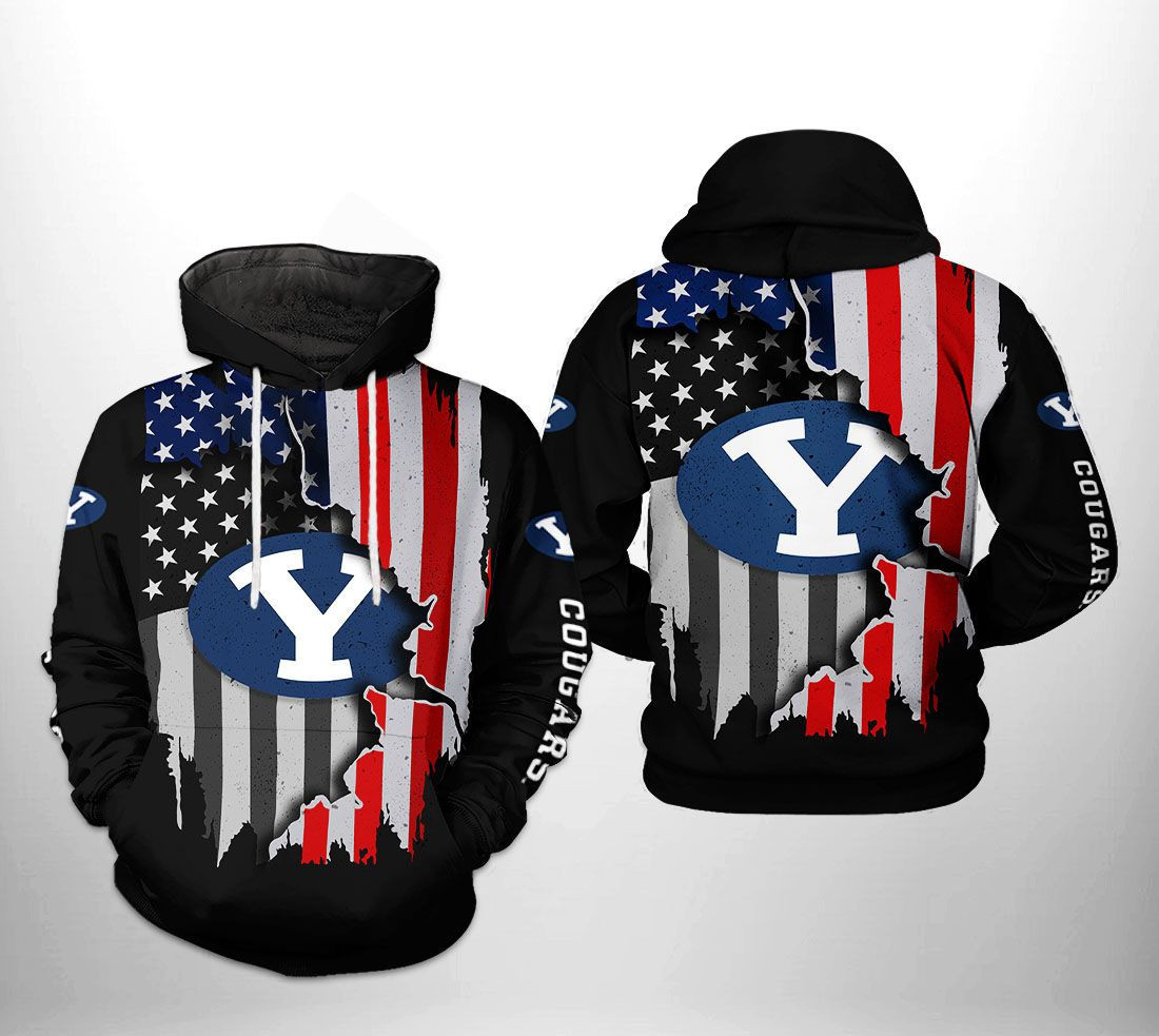 BYU Cougars NCAA US Flag Hoodie Zip Hoodie Version 2668