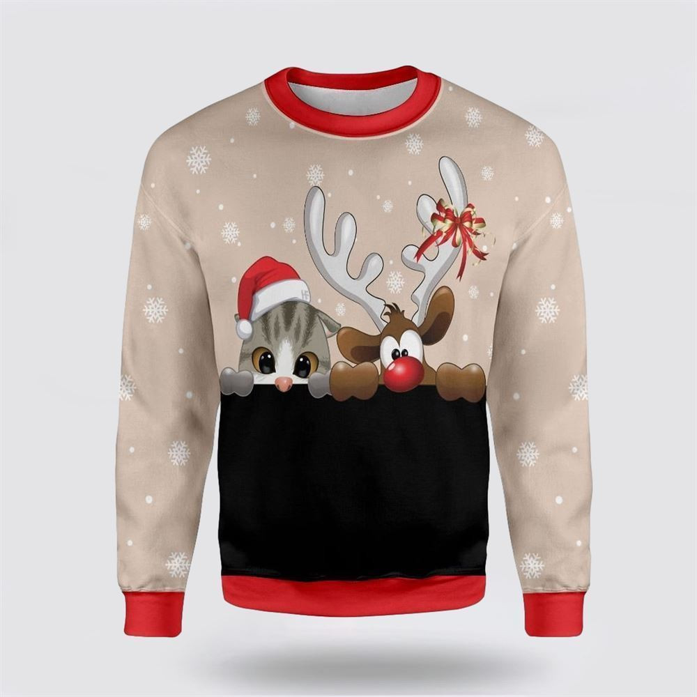 Cat and Reindeer Ugly Christmas Sweater
