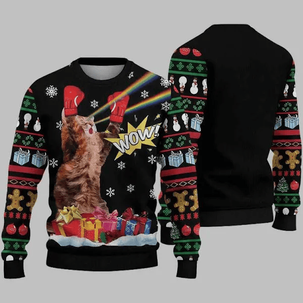 Cat Boxing Christmas Ugly Christmas Sweater