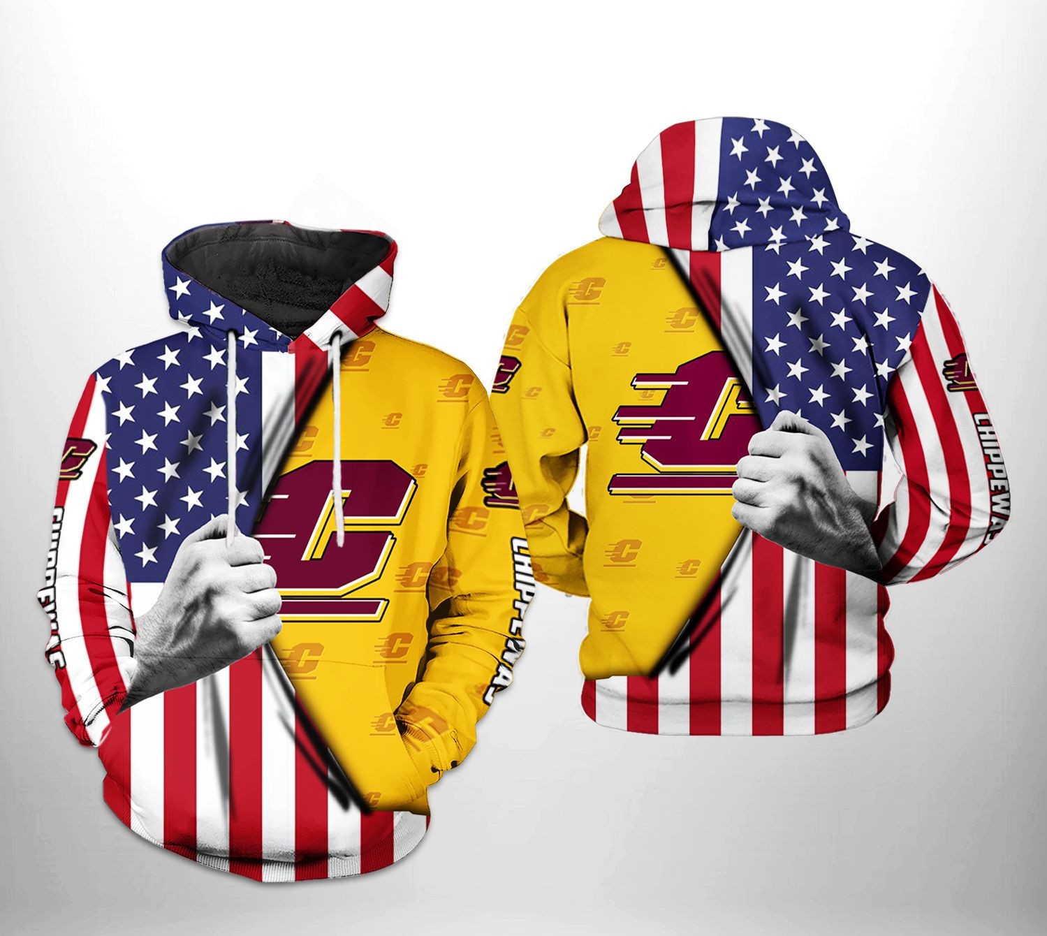 Central Michigan Chippewas NCAA US FLag Hoodie Zip Hoodie Version 969