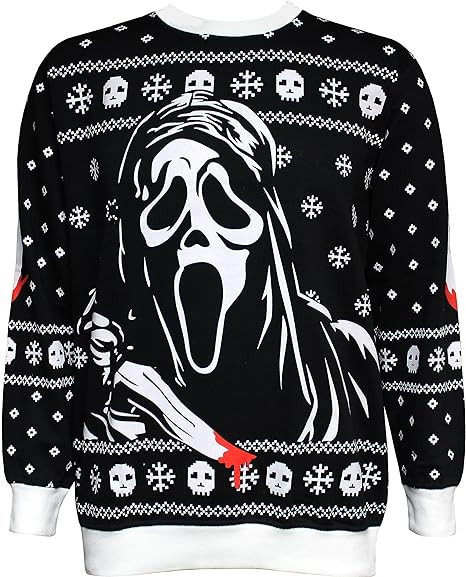 Changes Scream Ghostface Holiday Ugly Sweater Black