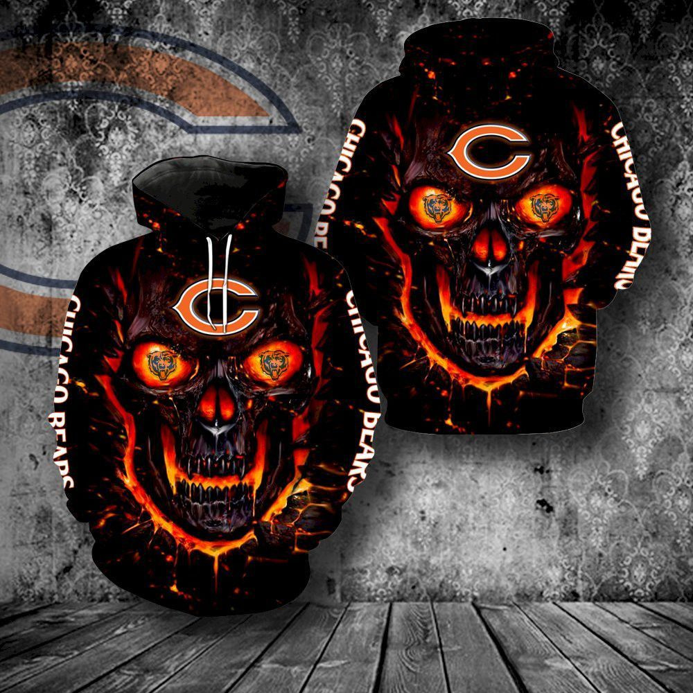 Chicago Bears Skull Full Hoodie Zip Hoodie