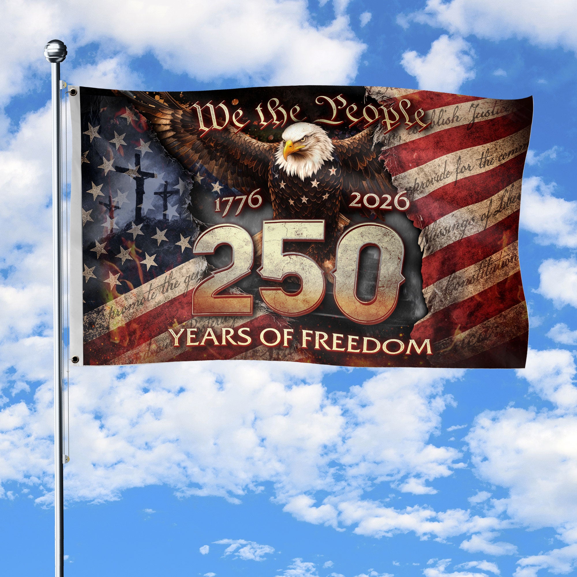 Christian Heritage House Flag 1776-2026 One Nation Under God 250 Years of Blessings