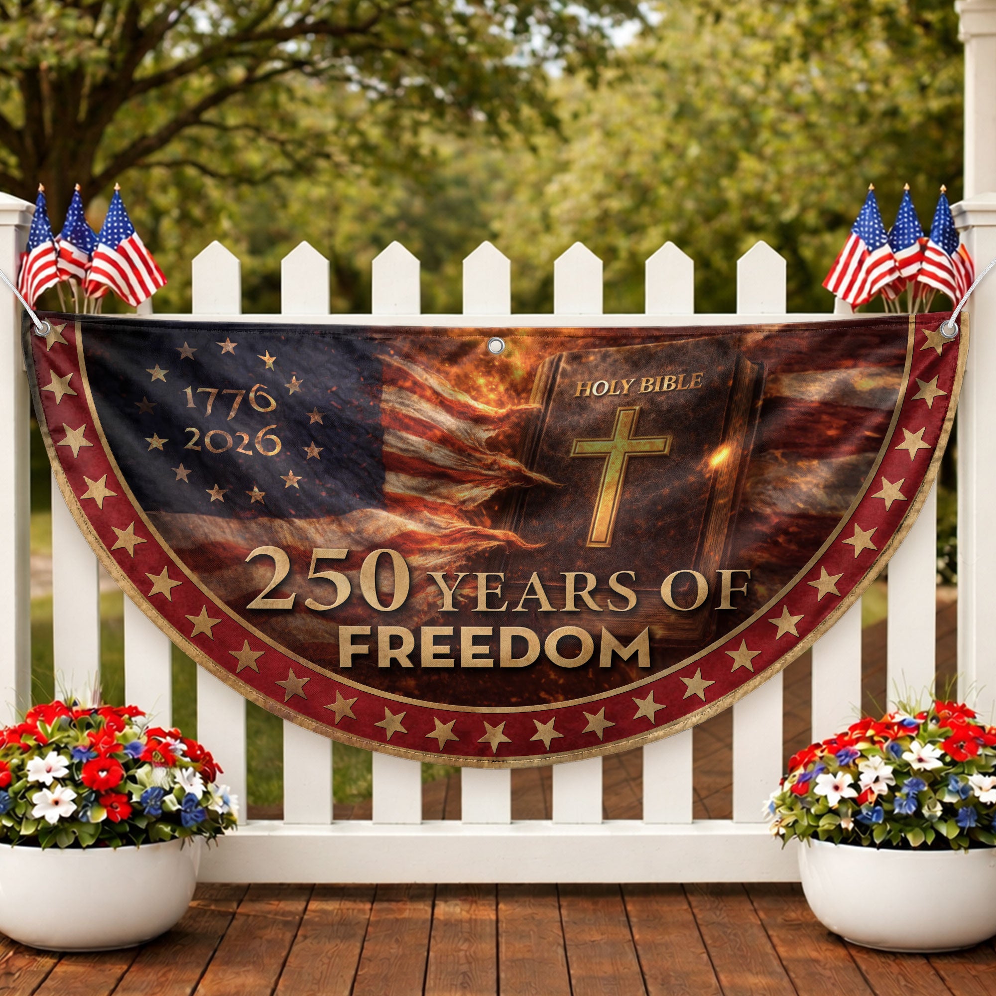 Christian Patriotic Double Sided Fence Flag 1776-2026 Holy Bible American Flag 250 Years Freedom Banner