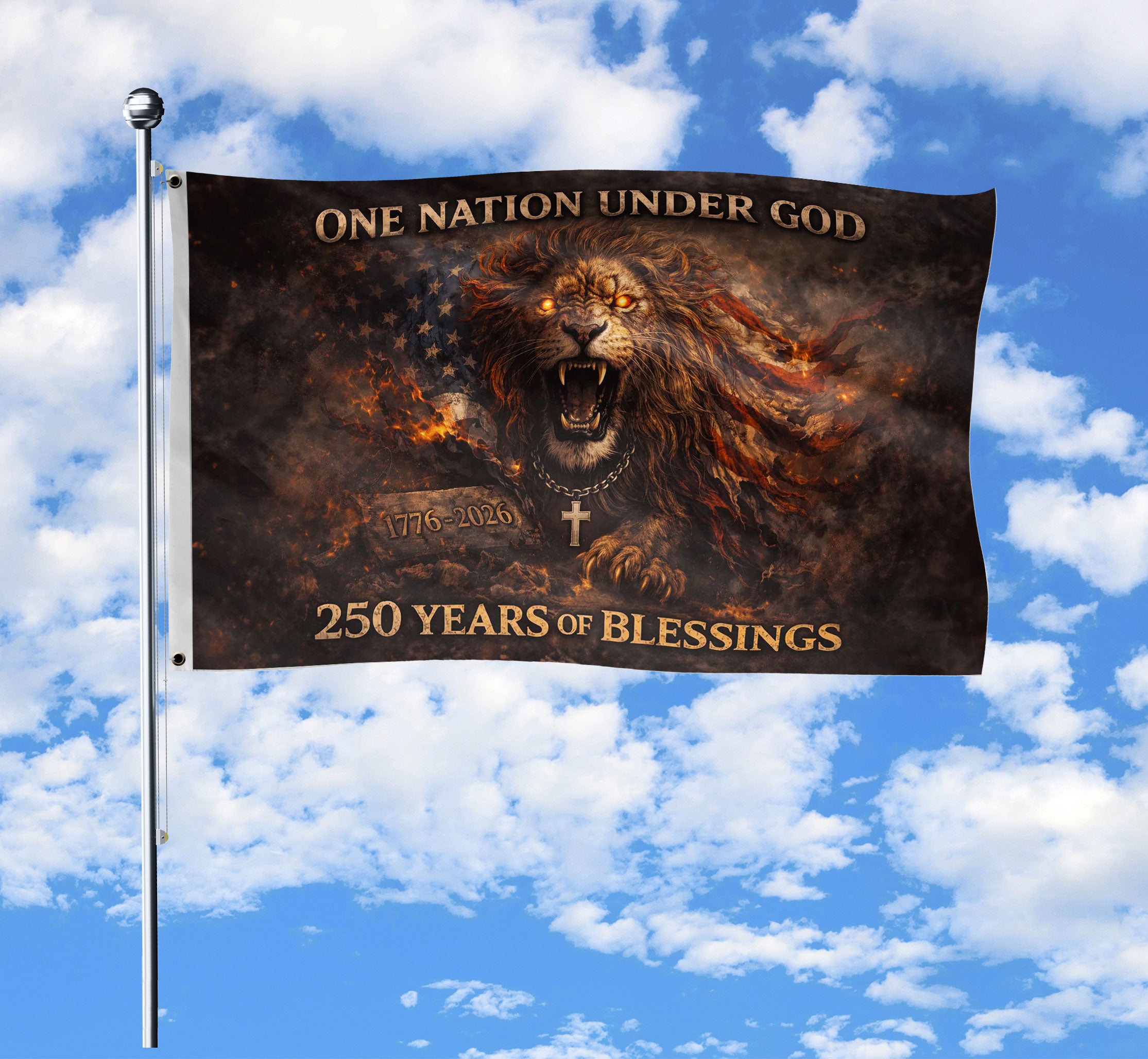 Christian Patriotic Double-Sided House Flag Lion of Judah USA 250th Anniversary 1776-2026