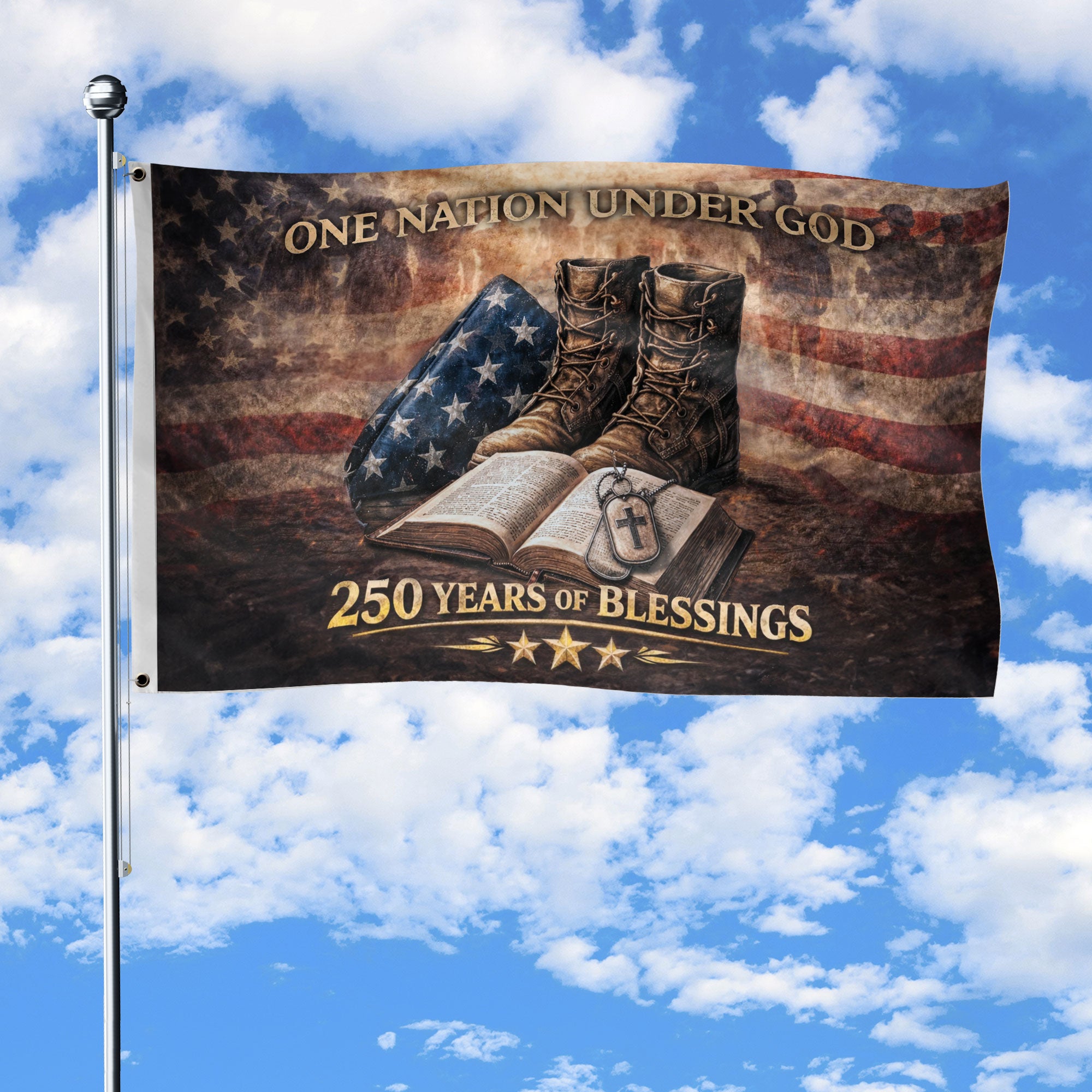 Christian Patriotic House Flag 250th American Anniversary One Nation Under God USA Double-Sided