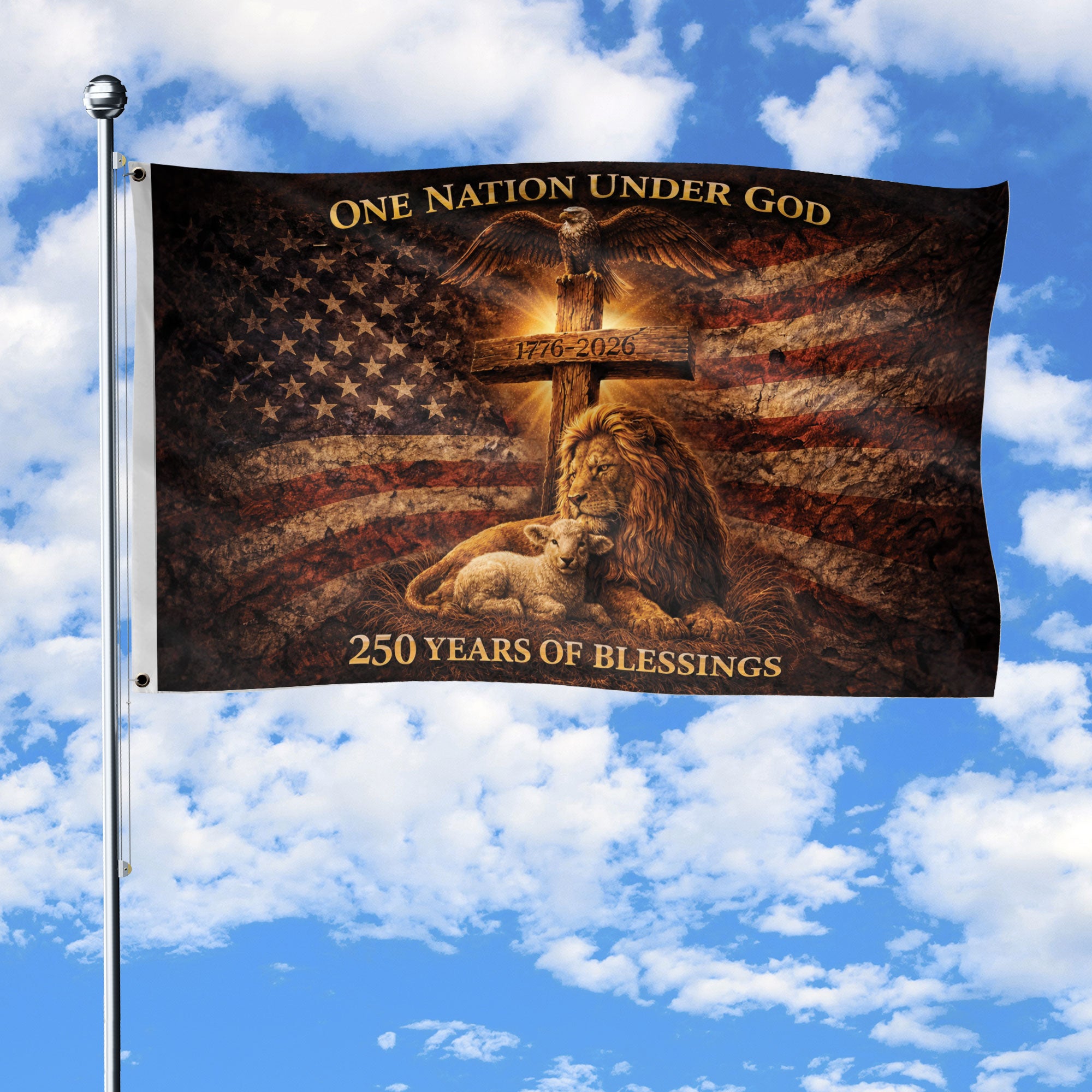 Christian Patriotic House Flag 250th Anniversary USA One Nation Under God 1776-2026 28x40"