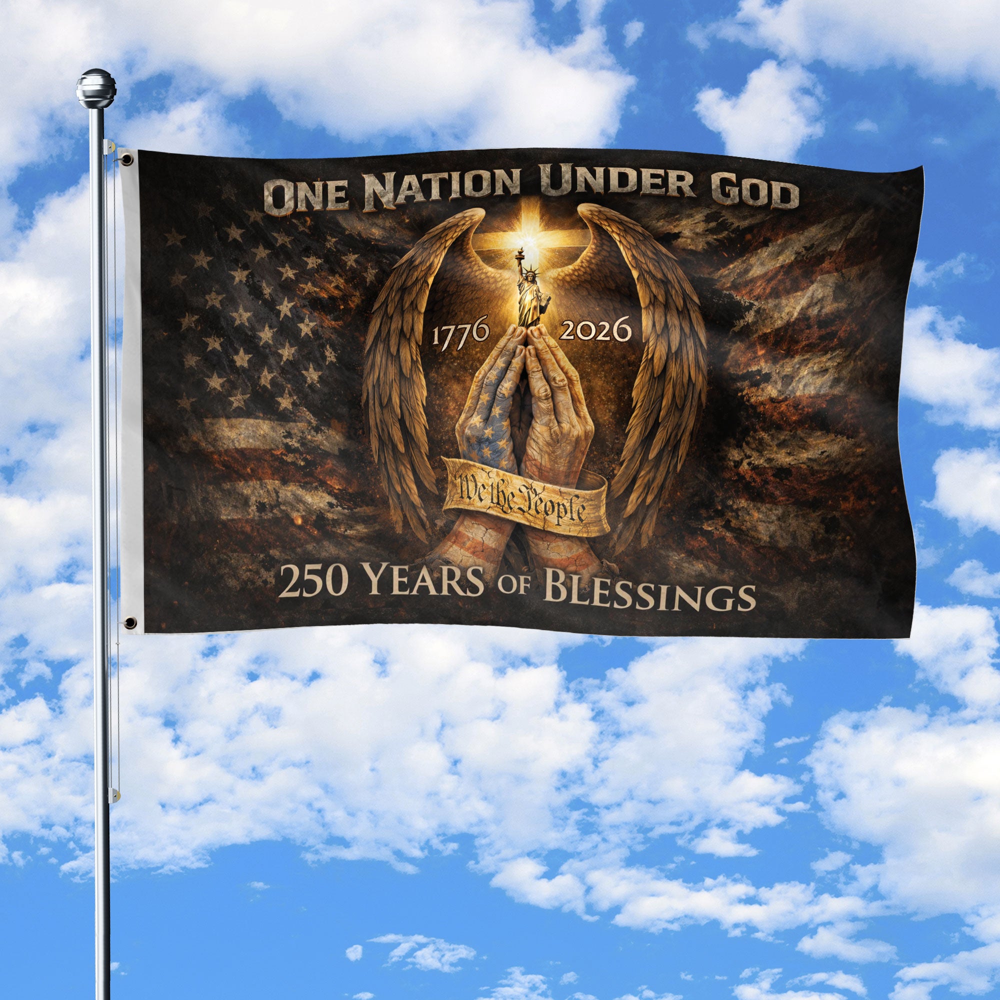 Christian Patriotic House Flag One Nation Under God 250th USA Anniversary 1776-2026