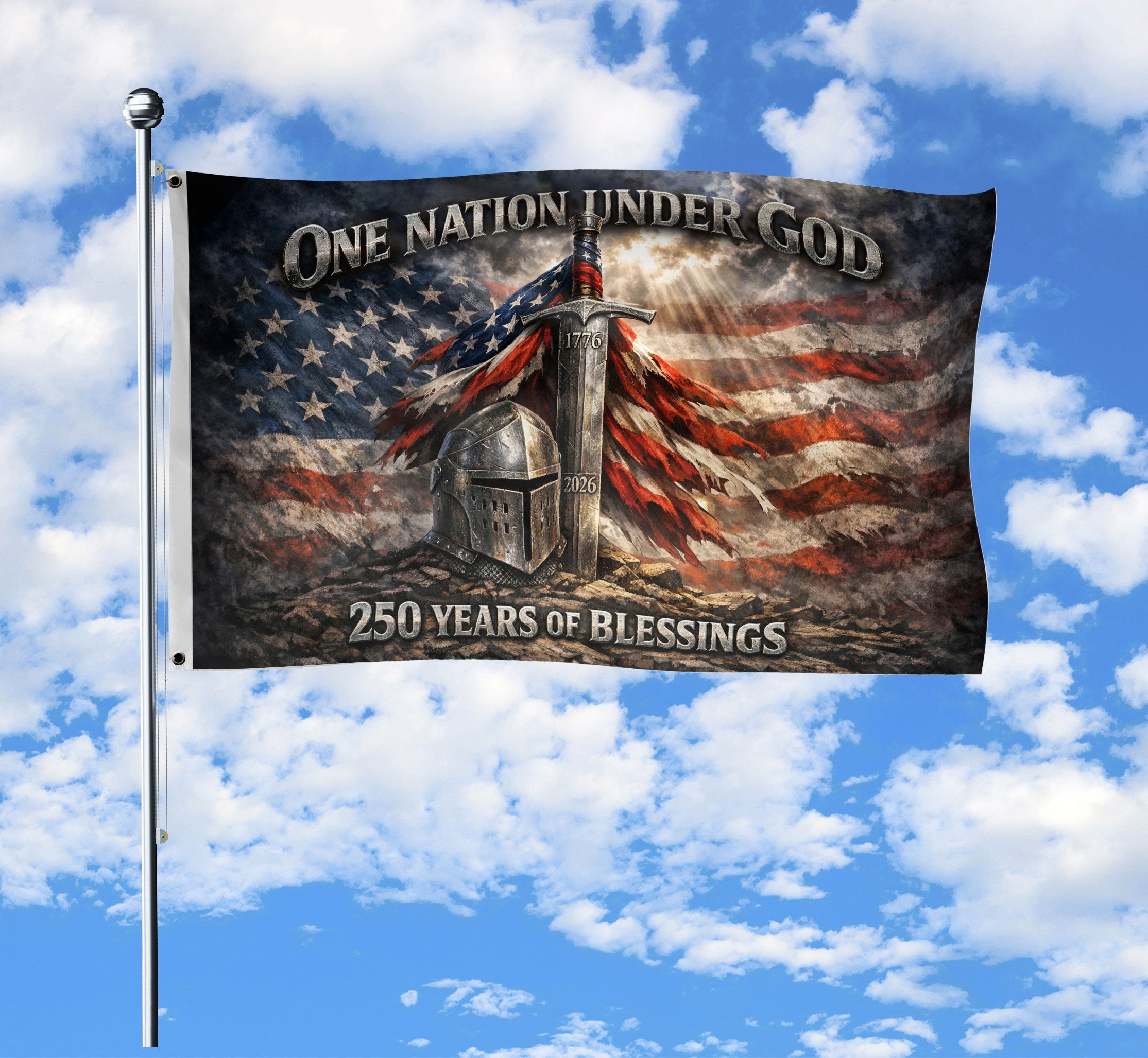 Christian Patriotic One Nation Under God USA 250th Birthday Double Sided Flag