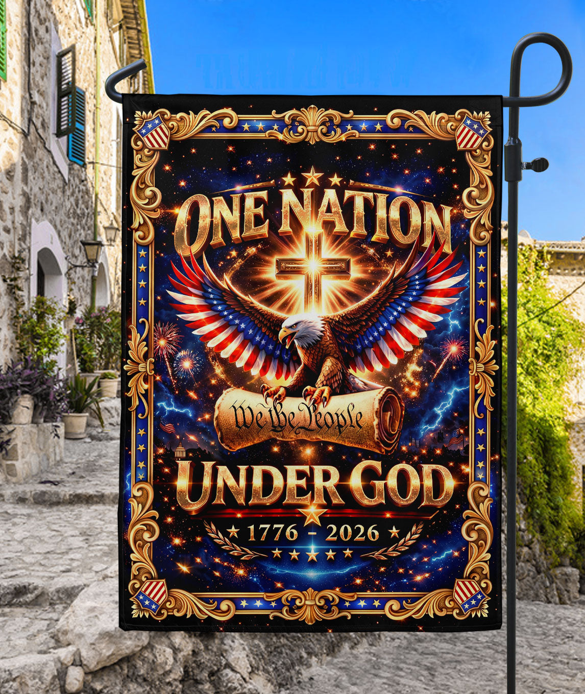 Christian We The People Under God 250th Anniversary USA Garden Flag 1776-2026 Eagle Cross Patriotic Banner