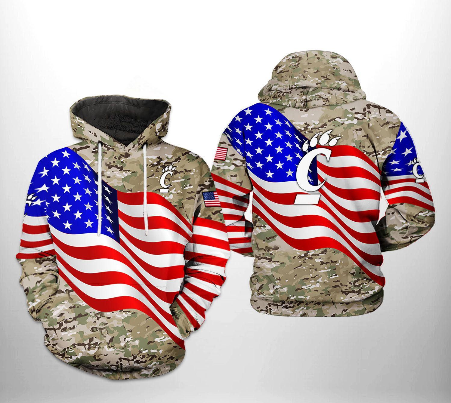 Cincinnati Bearcats NCAA US Flag Camo Veteran Hoodie Zip Hoodie