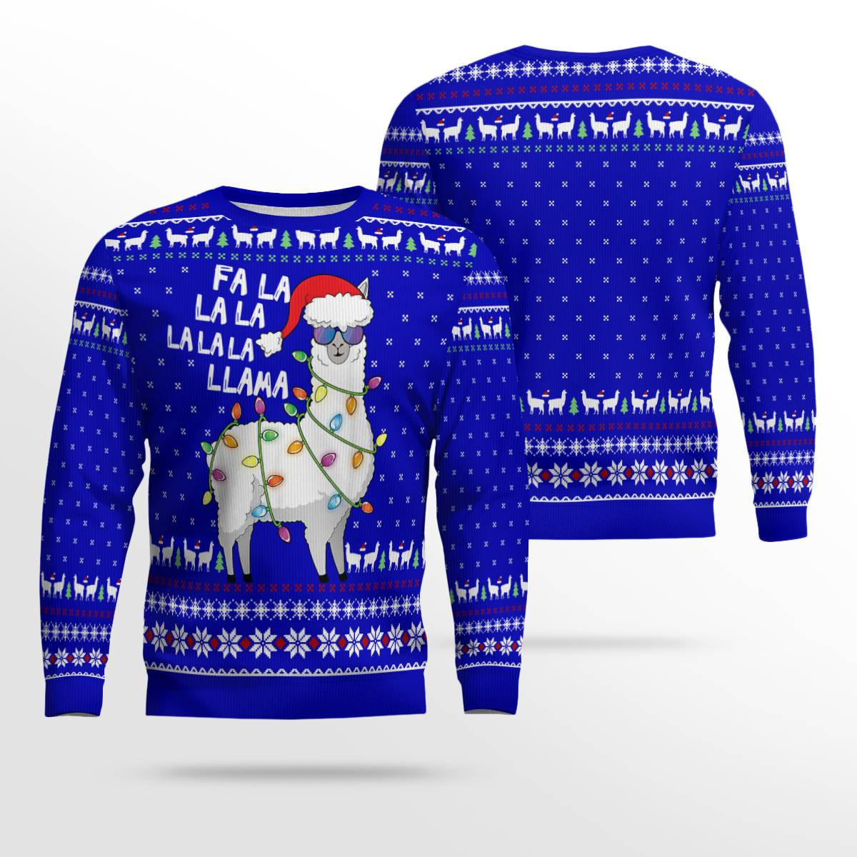 Cool Llama Ugly Christmas Sweater Green Blue