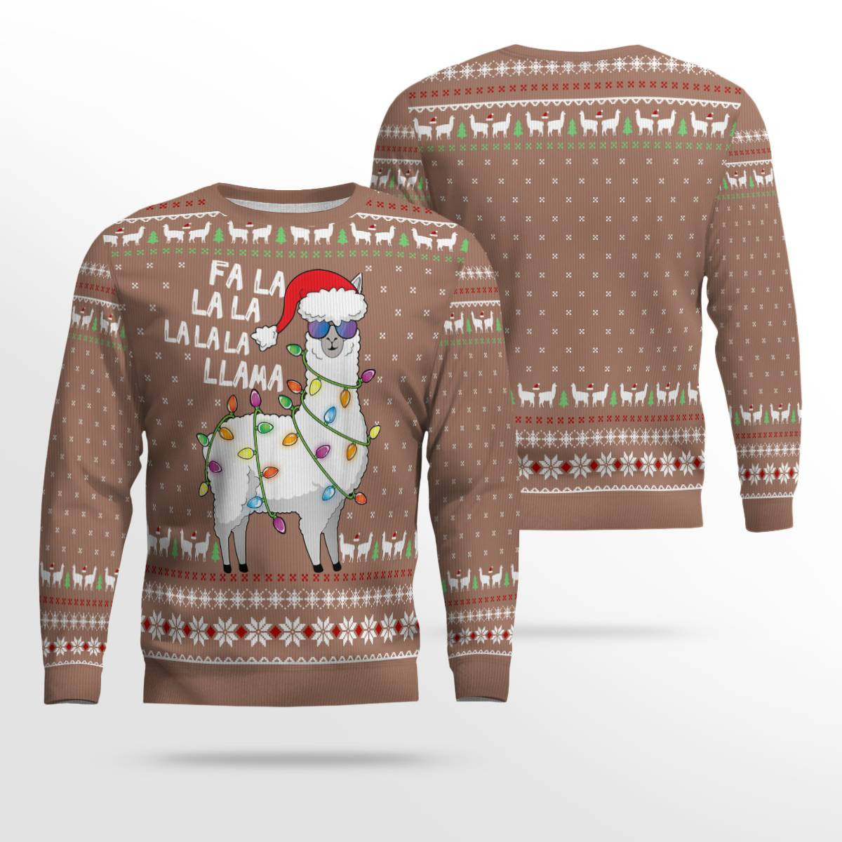 Cool Llama Ugly Christmas Sweater Green Mocha Mousse