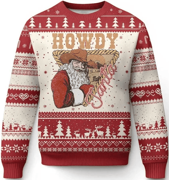 Cowboy Howdy Santa Ugly Christmas Sweater