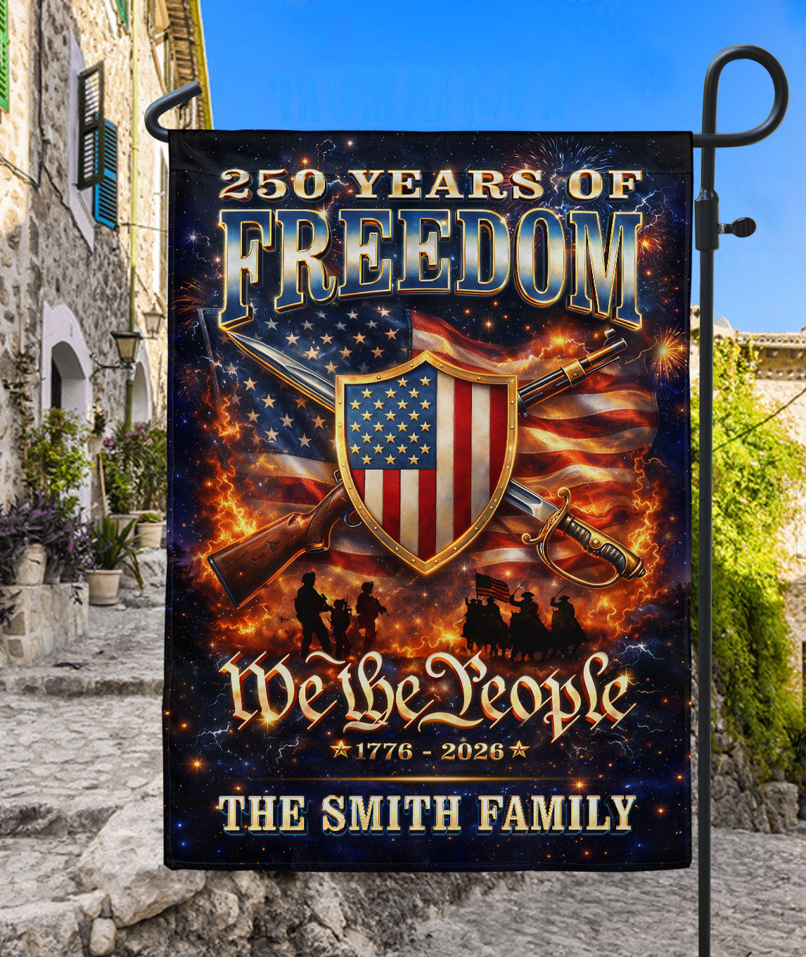 Custom Family Name Garden Flag 250 Years of Freedom 1776-2026 Patriotic American Flag Decor