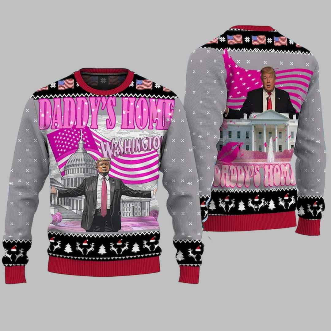 Daddys Home White House Pink Trump 2024 Ugly Christmas Sweater