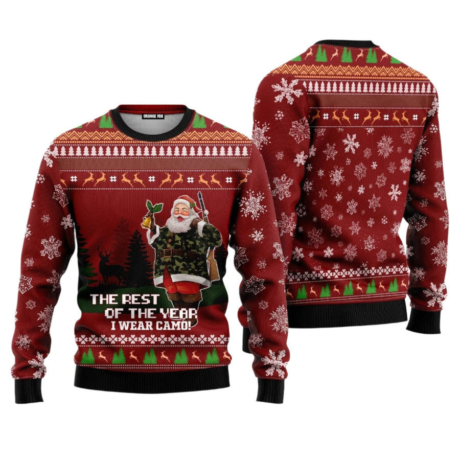 Deer Hunter and Santa Slaus The Rest Of The Year I Wear Camo Ugly Christmas Sweater