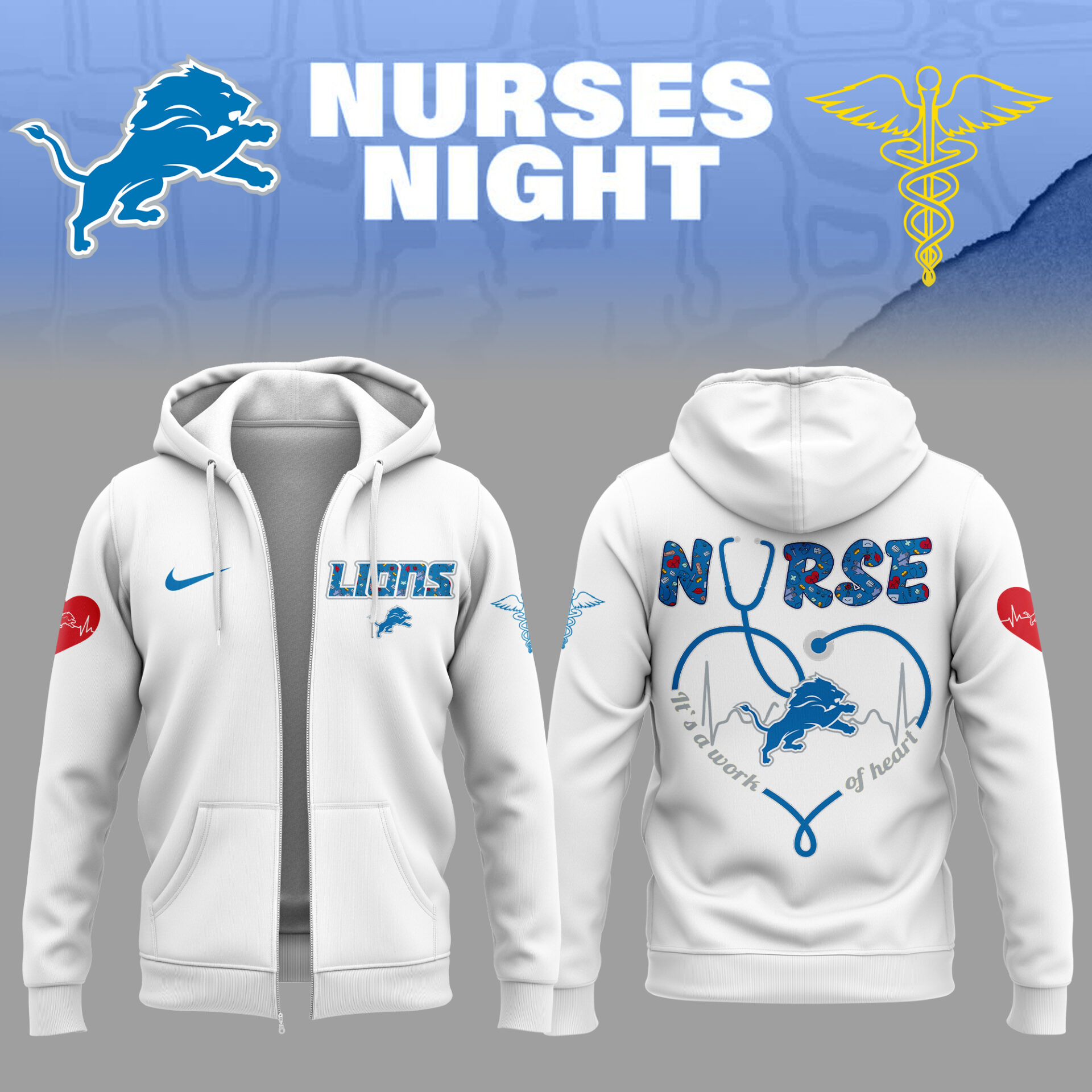 Detroit Lions Nurses Appreciation Zip Hoodie Gifts To Give Football Players