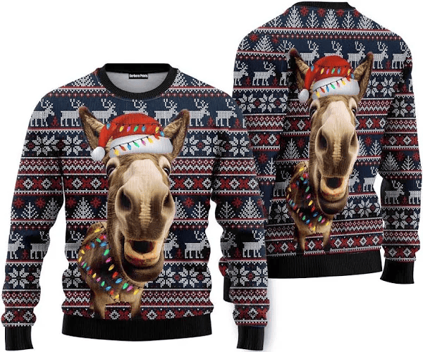 Donkey Funny Colorful Light Funny Ugly Christmas Sweater