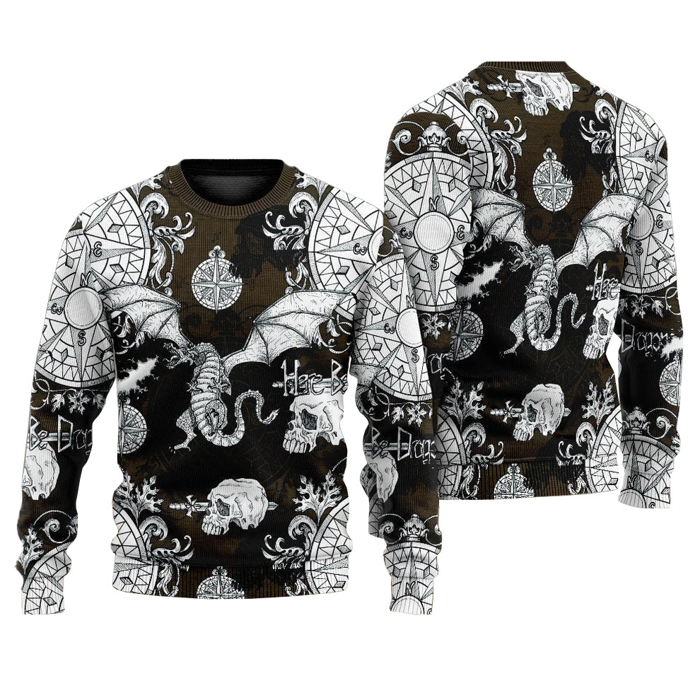 Dragon Flying With Skull Gothic Style Ugly Christmas Sweater