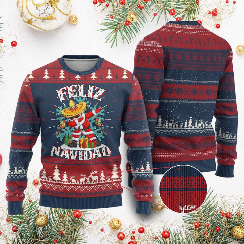 Feliz Navidad Dabbing Mexico Sombrero Ugly Christmas Sweater