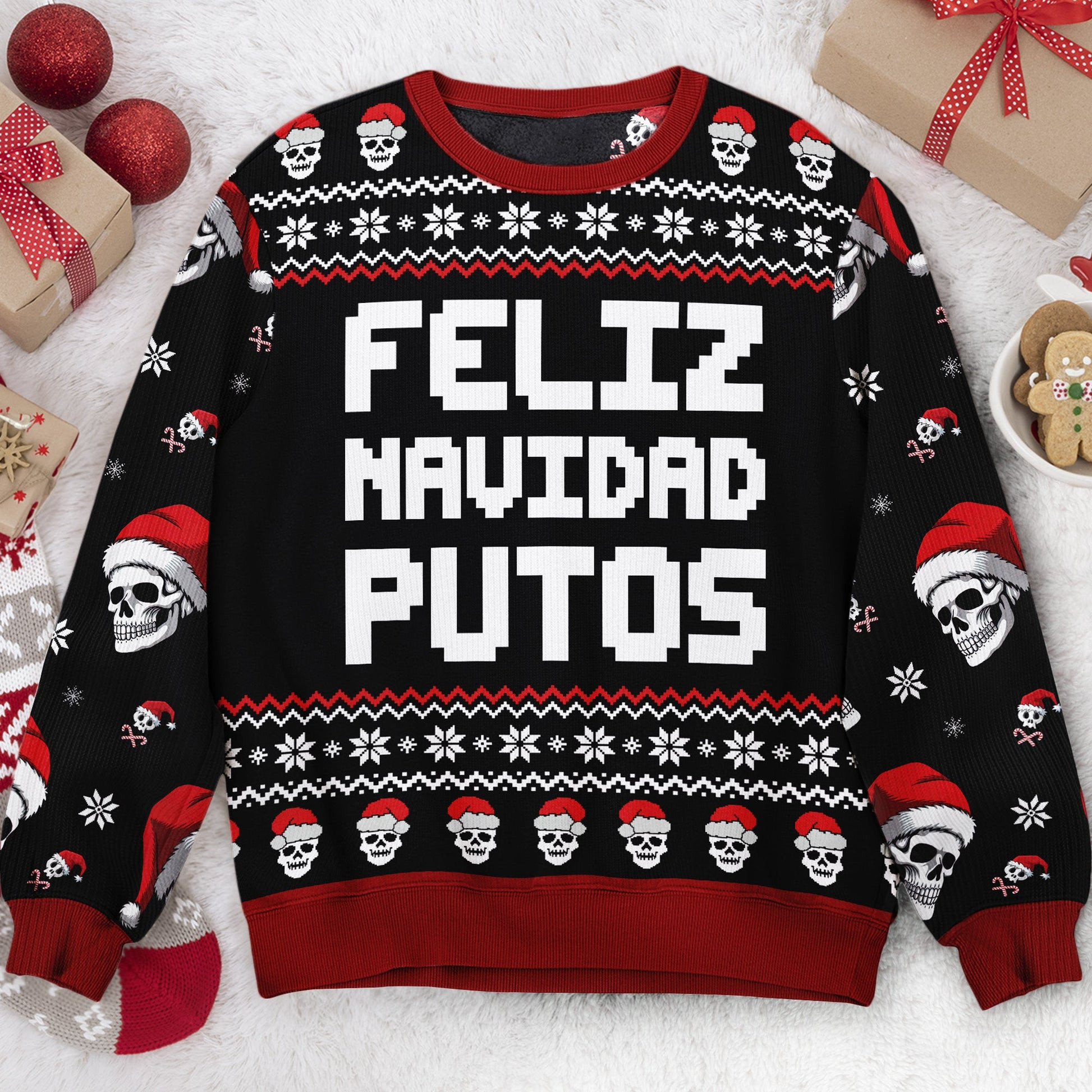 Feliz Navidad Putos Funny Skull Skeleton Ugly Sweater