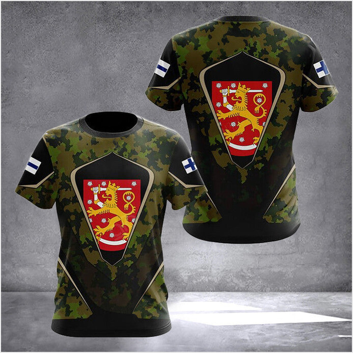 Finland Coat Of Arms Camouflage T-Shirt Finland Mens Clothing Finnish Apparel