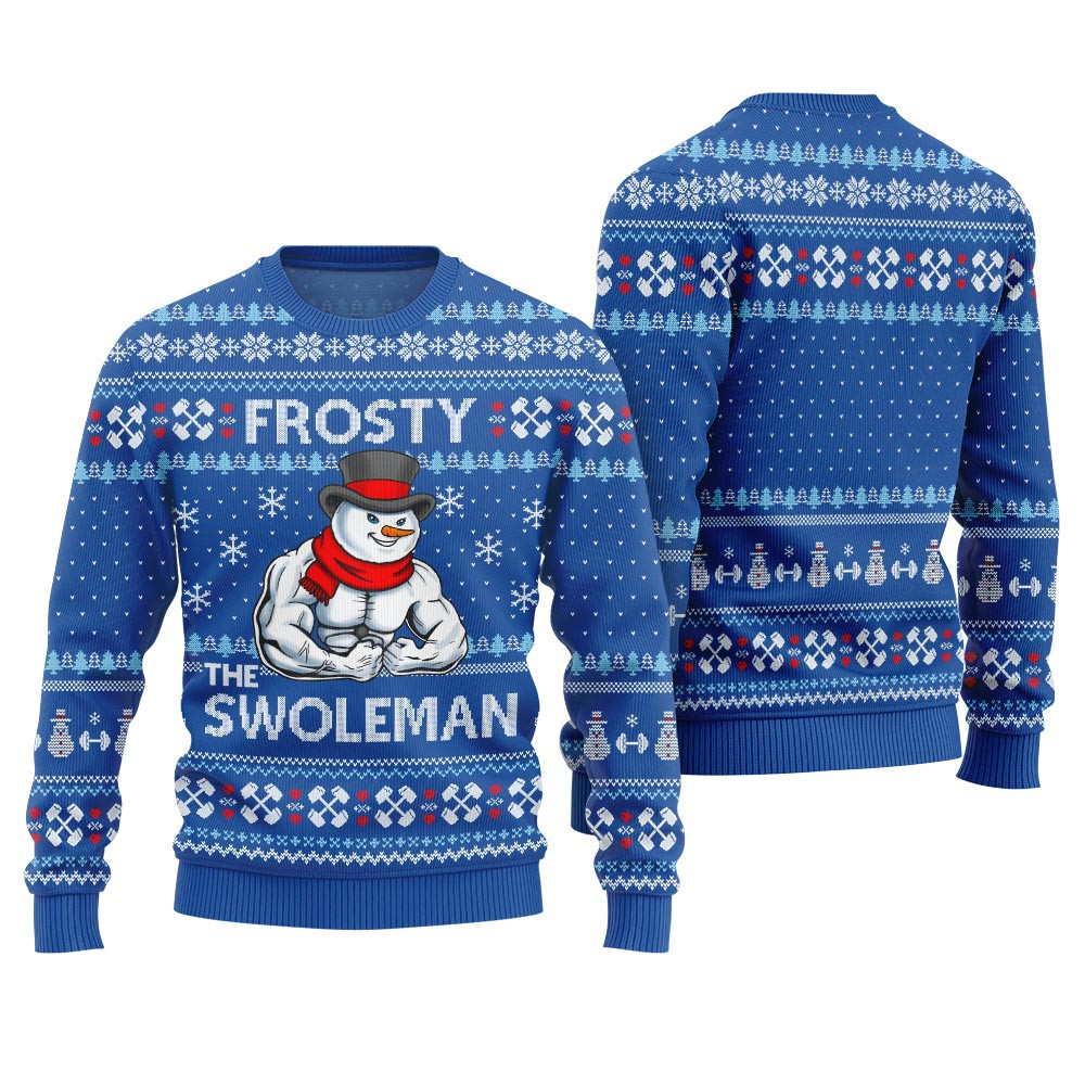 Frosty the Swole Man Ugly Christmas Sweater Blue