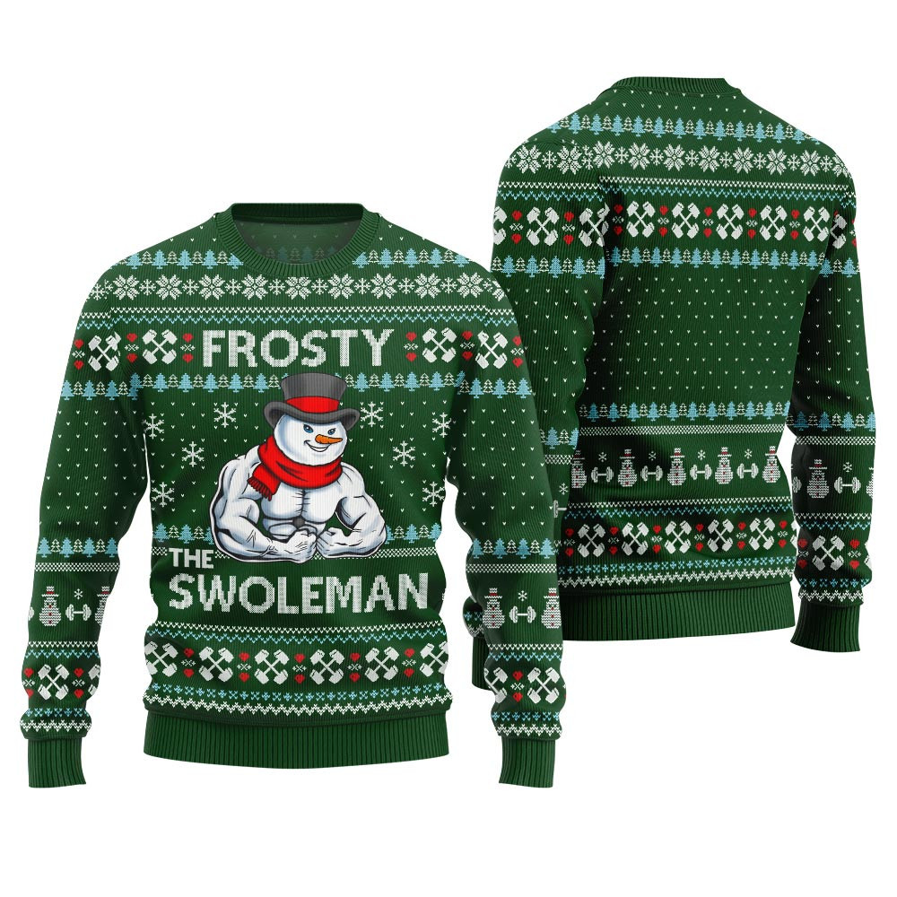 Frosty the Swole Man Ugly Christmas Sweater Green