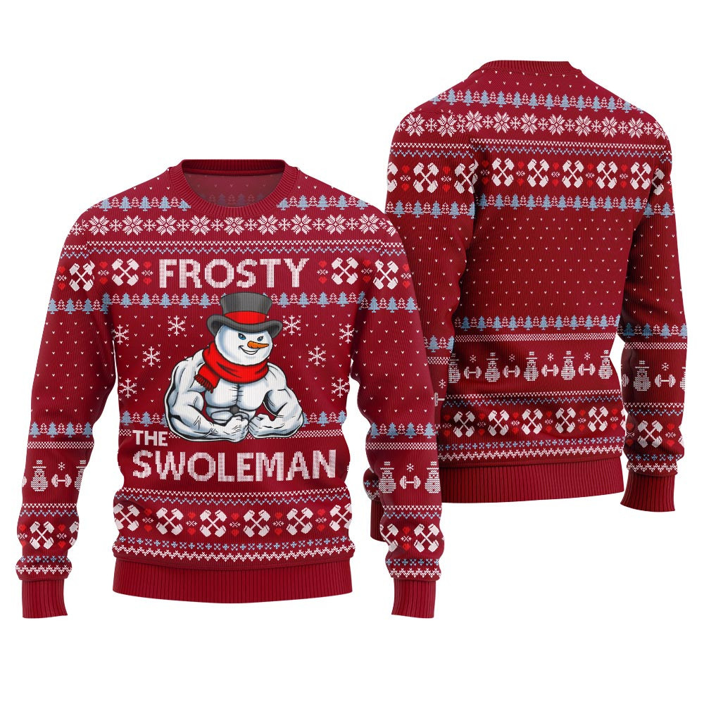 Frosty the Swole Man Ugly Christmas Sweater Red
