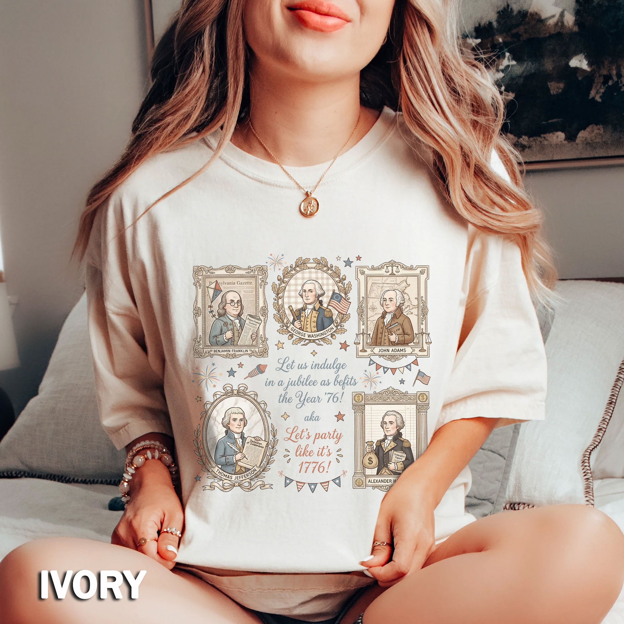 Funny Founding Fathers Portrait T-Shirt Let's Party Like It's 1776 Patriotic Vintage USA