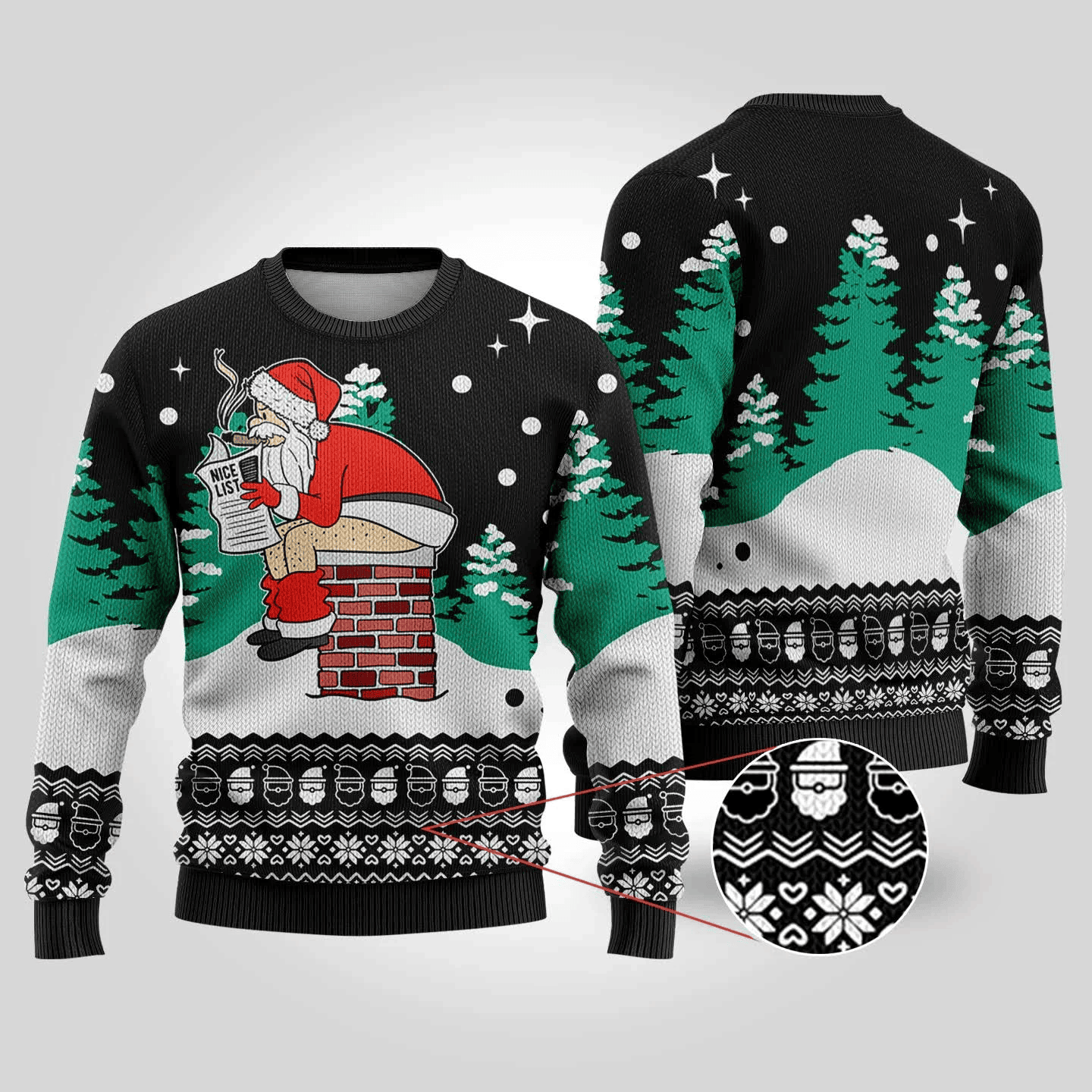 Funny Santa Sits On The Chimney Ugly Christmas Sweater