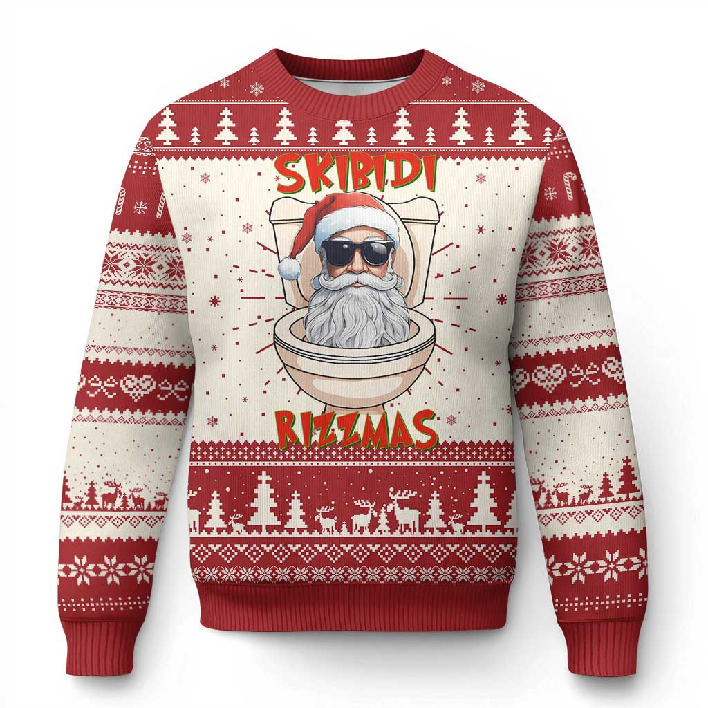 Funny Skibidi Rizzmas Santa Toilet Meme Ugly Christmas Sweater