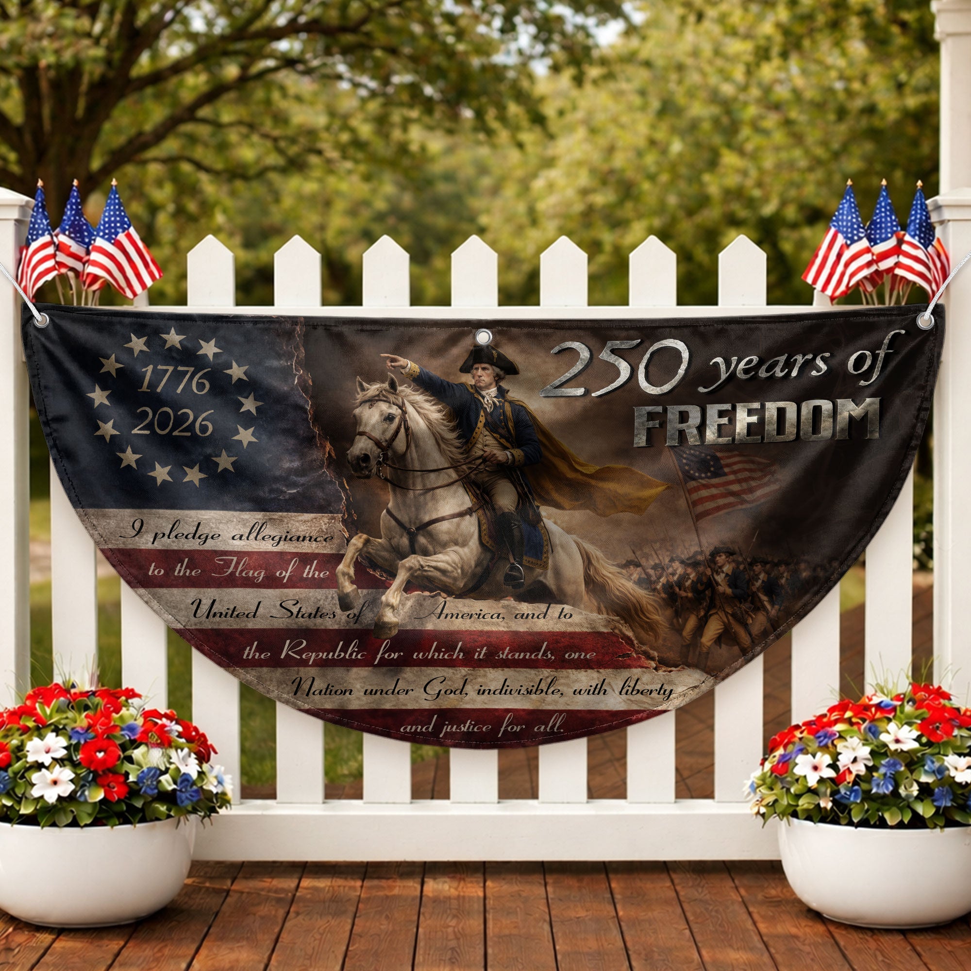 George Washington 250 Years of Freedom Fence Flag 1776-2026 Patriotic Outdoor Banner